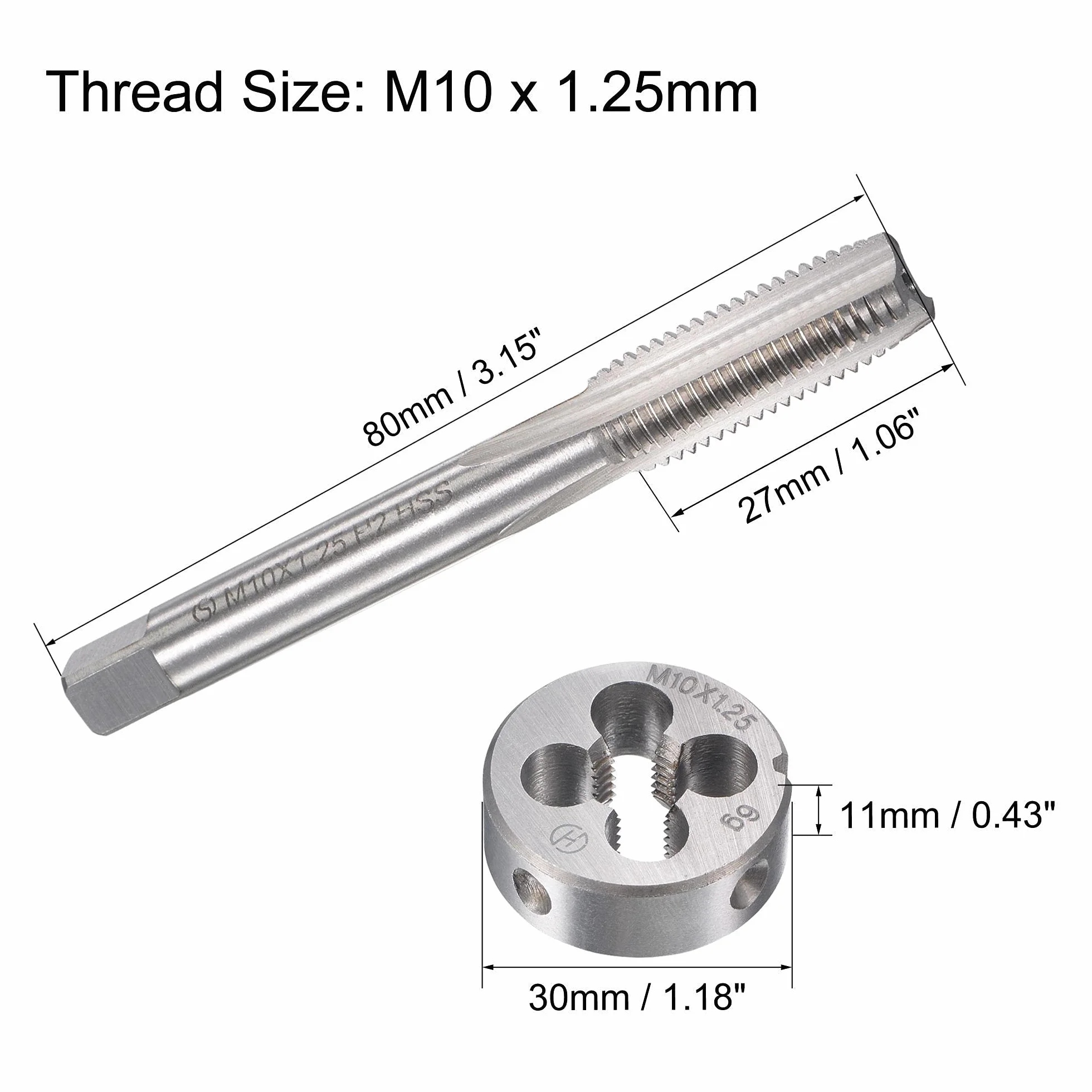 Zestaw gwintowników i narzynek metrycznych M10 x 1,25 mm, gwintownik maszynowy z okrągłą narzynką, zestaw gwintowników i narzynek do naprawy gwintów śrub nakrętkowych