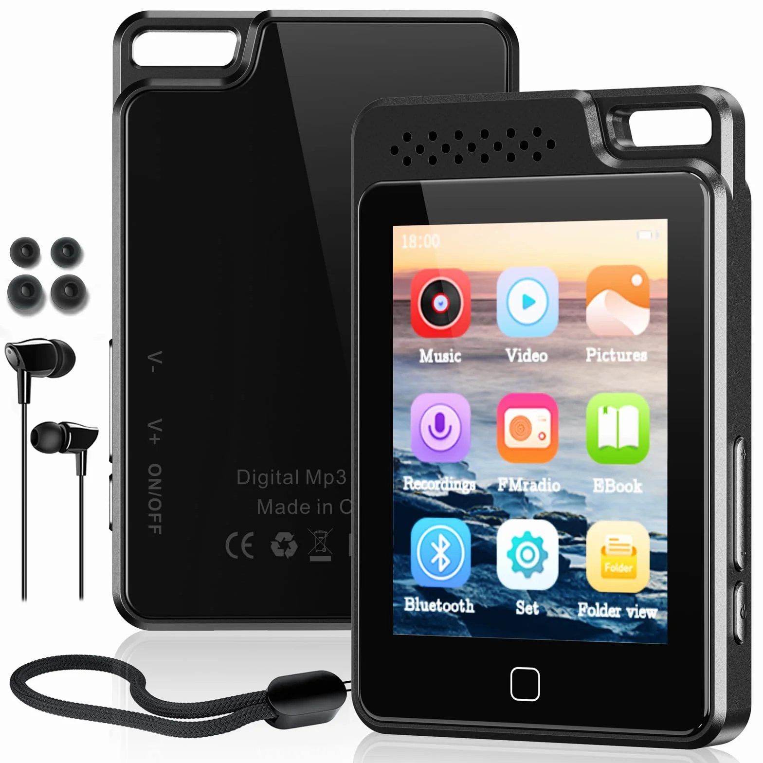 Odtwarzacz MP3 64 GB Bluetooth 5.3 ekran dotykowy 2,4" metalowy przenośny radio FM