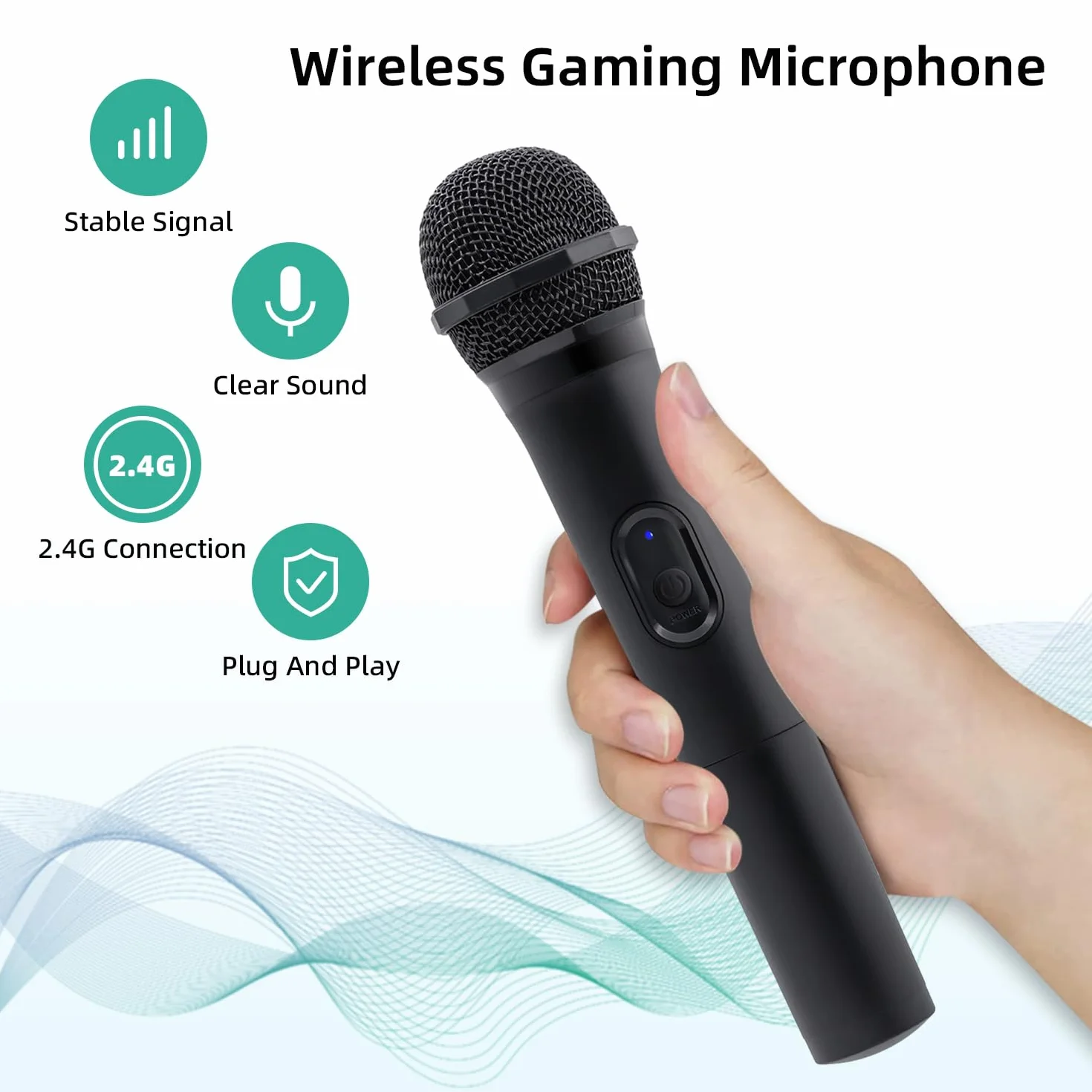 Mcbazel Bezprzewodowy Mikrofon Gamingowy do PS5/PS4/Pro/PS3/PS2/Xbox Series X|S/Xbox One X|S/Xbox One/360/NS Switch/Switch OLED/Wii/WiiU/PC, Niskie Opóźnienie, 2 Sztuki