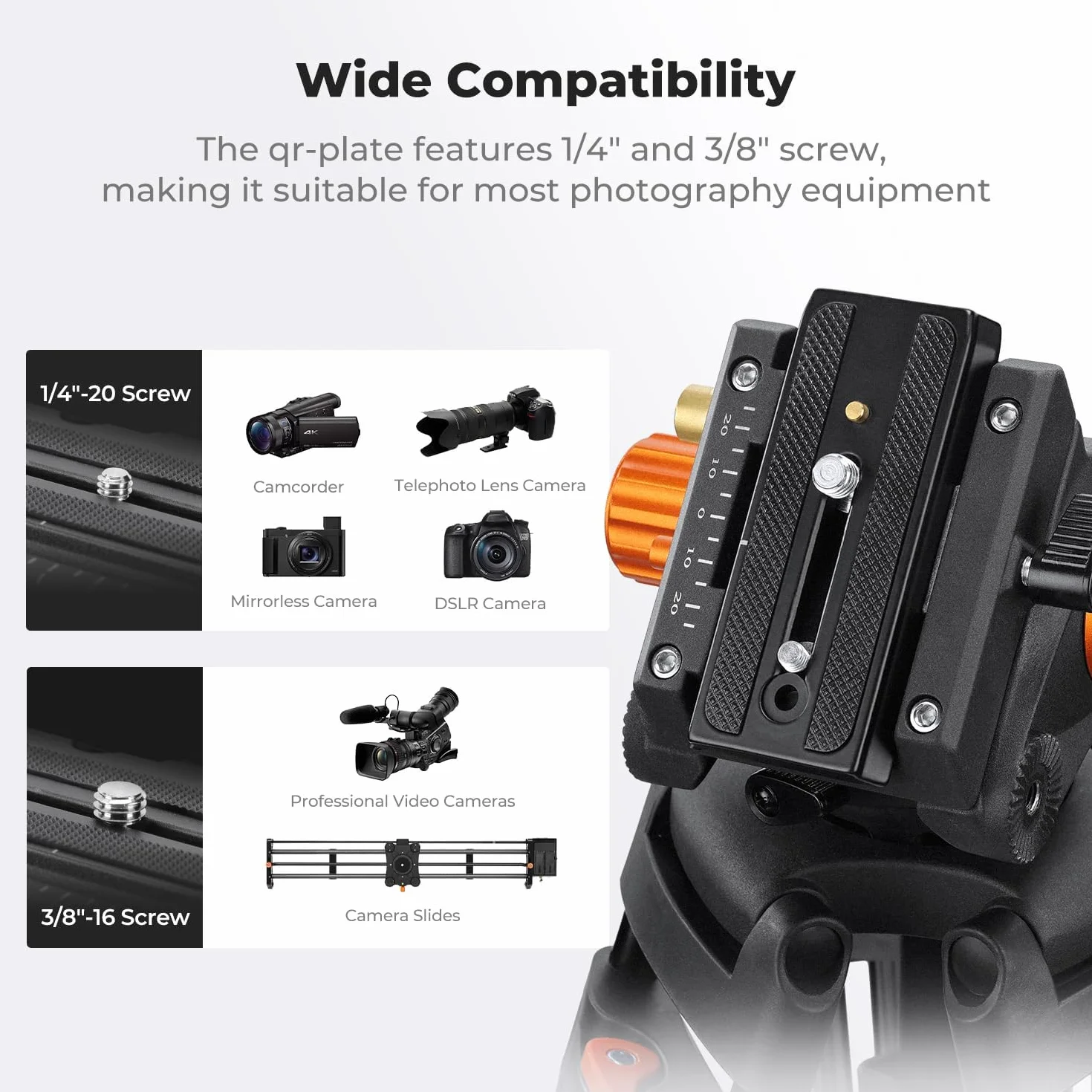 K&F CONCEPT Statyw wideo 202 cm Heavy Duty Tripod z głowicą fluidową nośność 8 kg