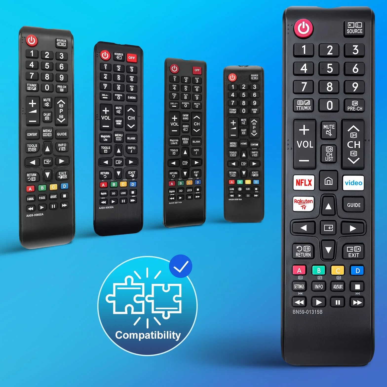 Pilot Smart BN59-01315B do telewizorów Samsung 4K UHD HDR Crystal QLED, do telewizorów Samsung UE Quantum z NFLX/Rakuten/Prime Video