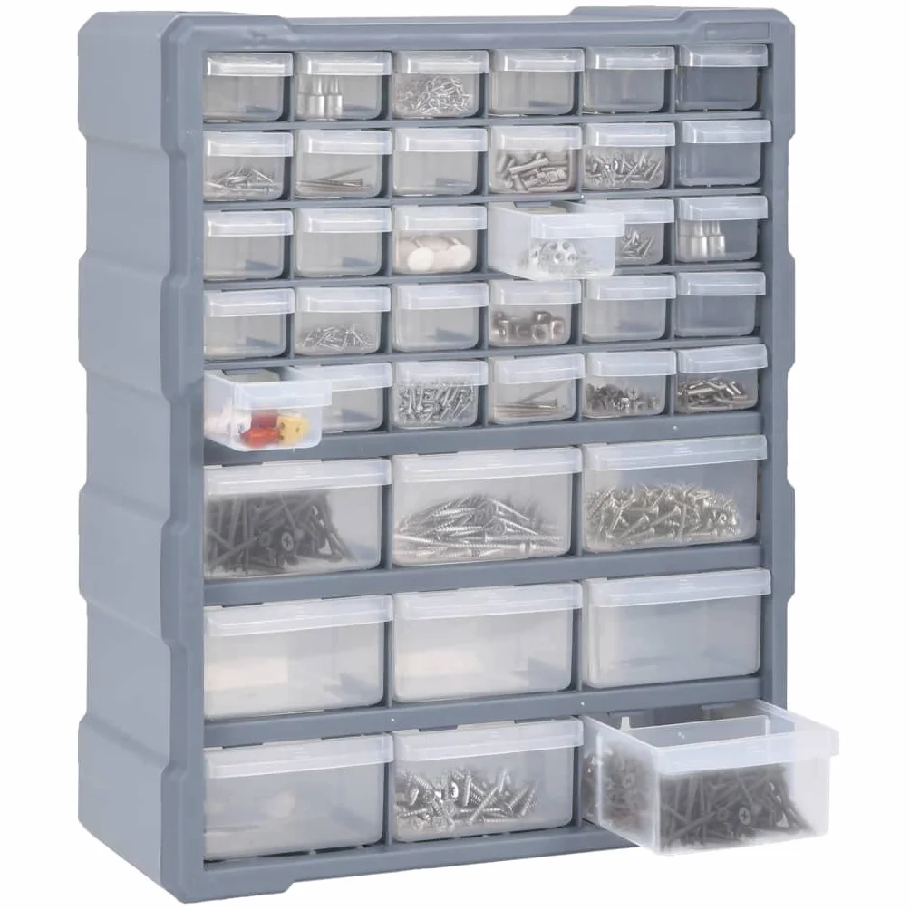 Wielofunkcyjny organizer do szuflad z 39 przezroczystymi szufladami 38 x 16 x 47 cm, skrzynka narzędziowa PP do warsztatu, garażu, porządne przechowywanie drobnych przedmiotów