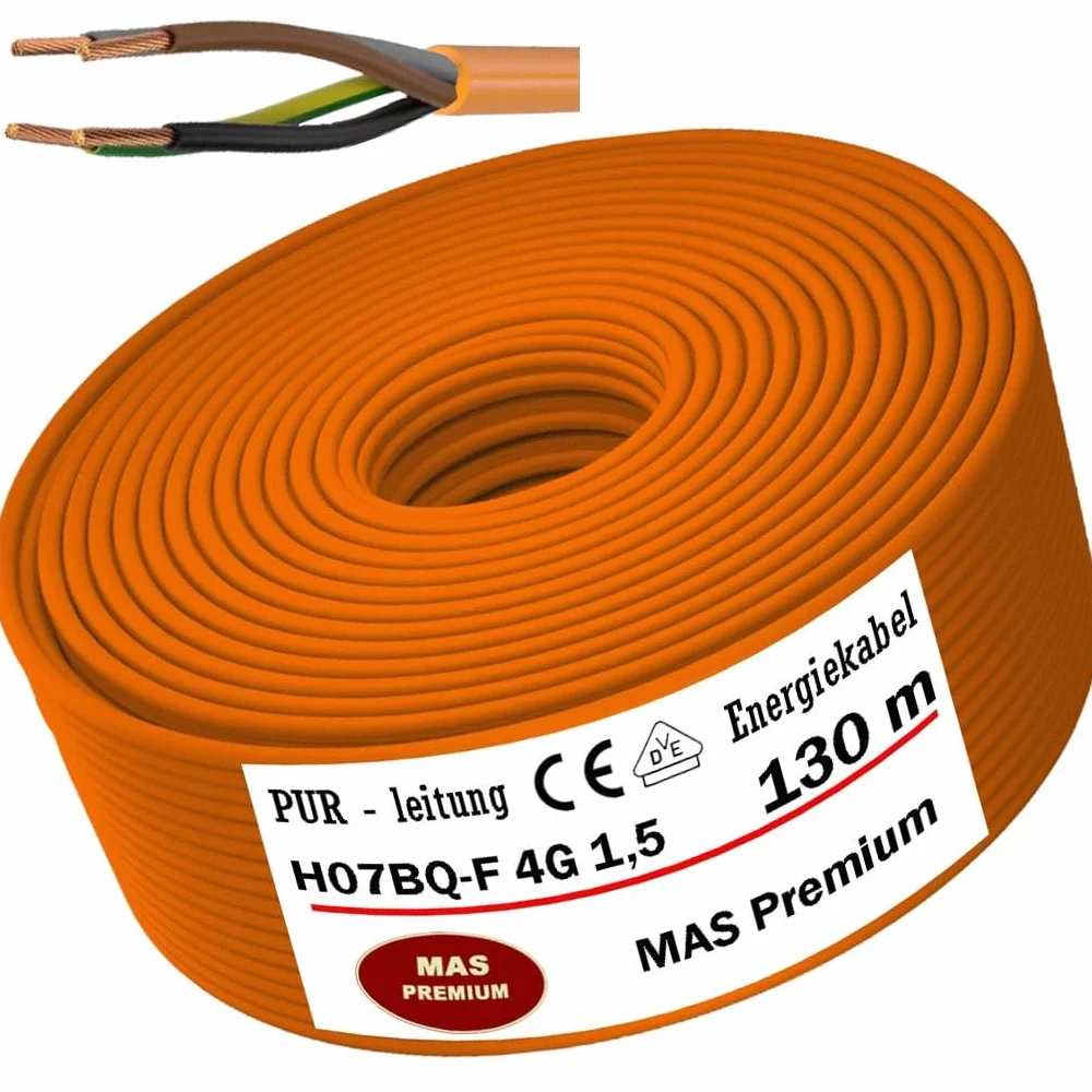 MAS-Premium® przewód PUR H07BQ-F 4G1,5, pomarańczowy, przewód przyłączeniowy do podłączenia urządzeń rolniczych lub komercyjnych, kabel budowlany (130 m)