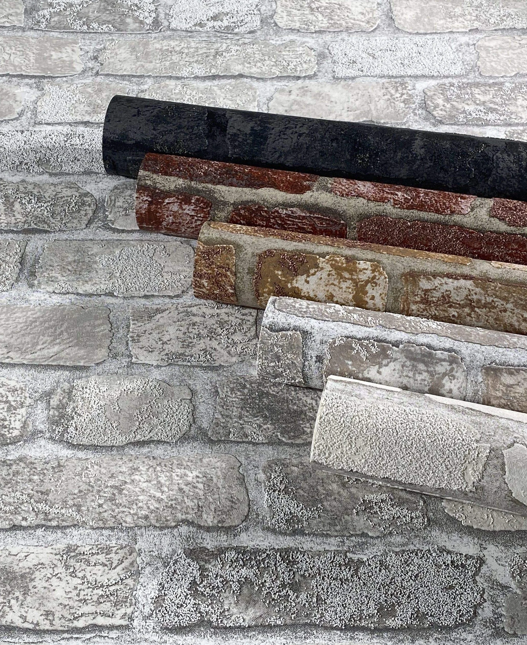 tapeta kamień 3D szara brązowa cegła efekt rustykalny do sypialni salonu lub kuchni tapeta efekt kamienia 10,05m x 0,53m 58410 marburg