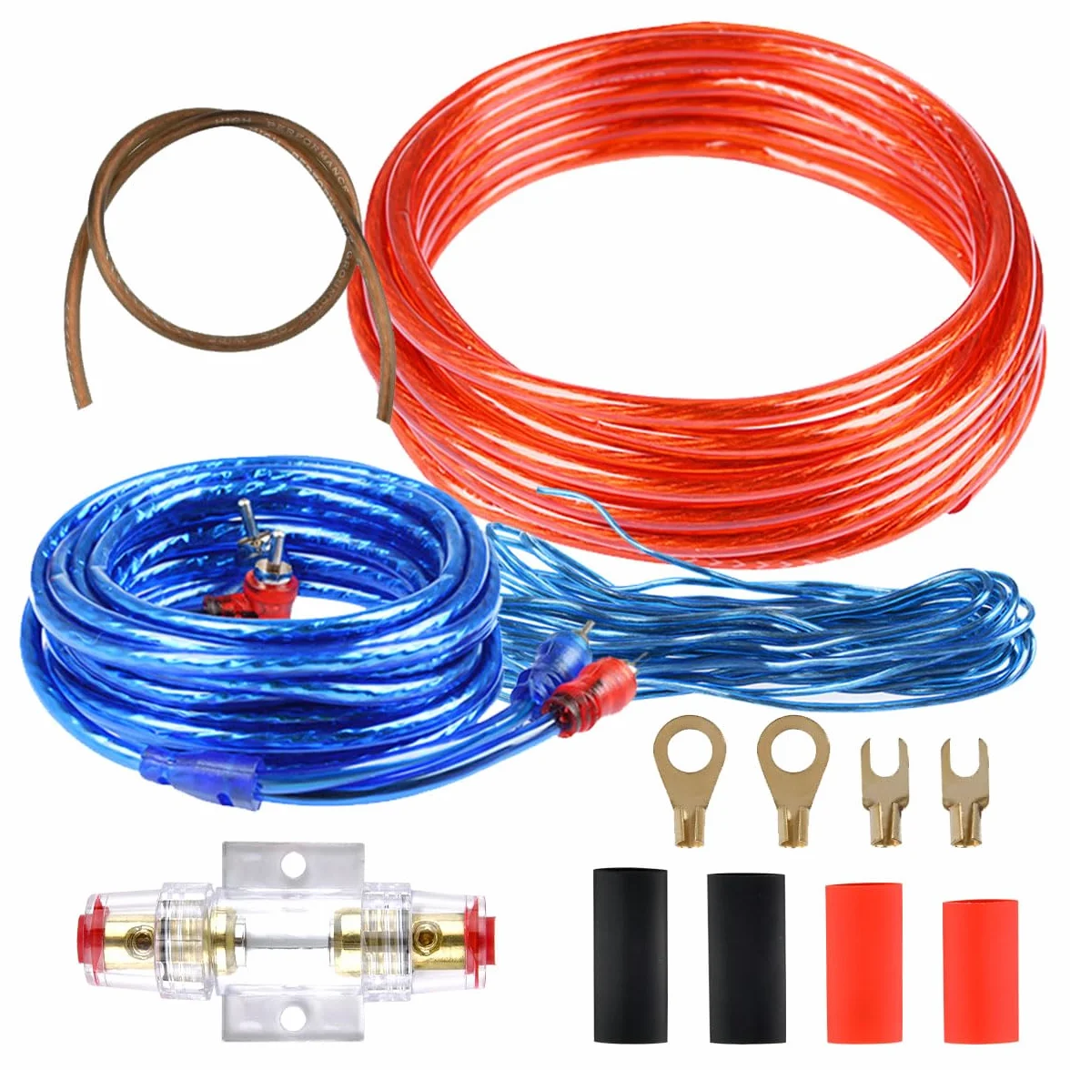 OTYMIOW Zestaw Kabli Wzmacniacza Samochodowego, Kabel Zasilający 10 GA, Kabel Subwoofera, Kabel RCA, 1500 W, 4,5 m