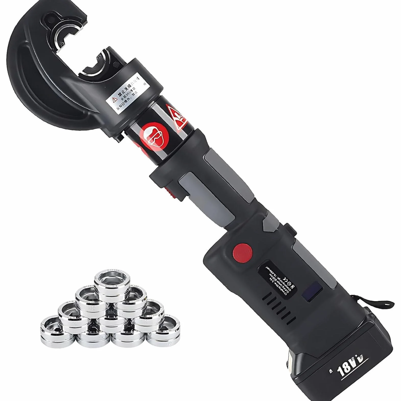 Akumulatorowe hydrauliczne narzędzie zaciskowe z 12 matrycami i 2 akumulatorami 18 V 4 Ah, szczypce hydrauliczne zasilane akumulatorem do zaciskania końcówek kablowych i przewodów elektrycznych
