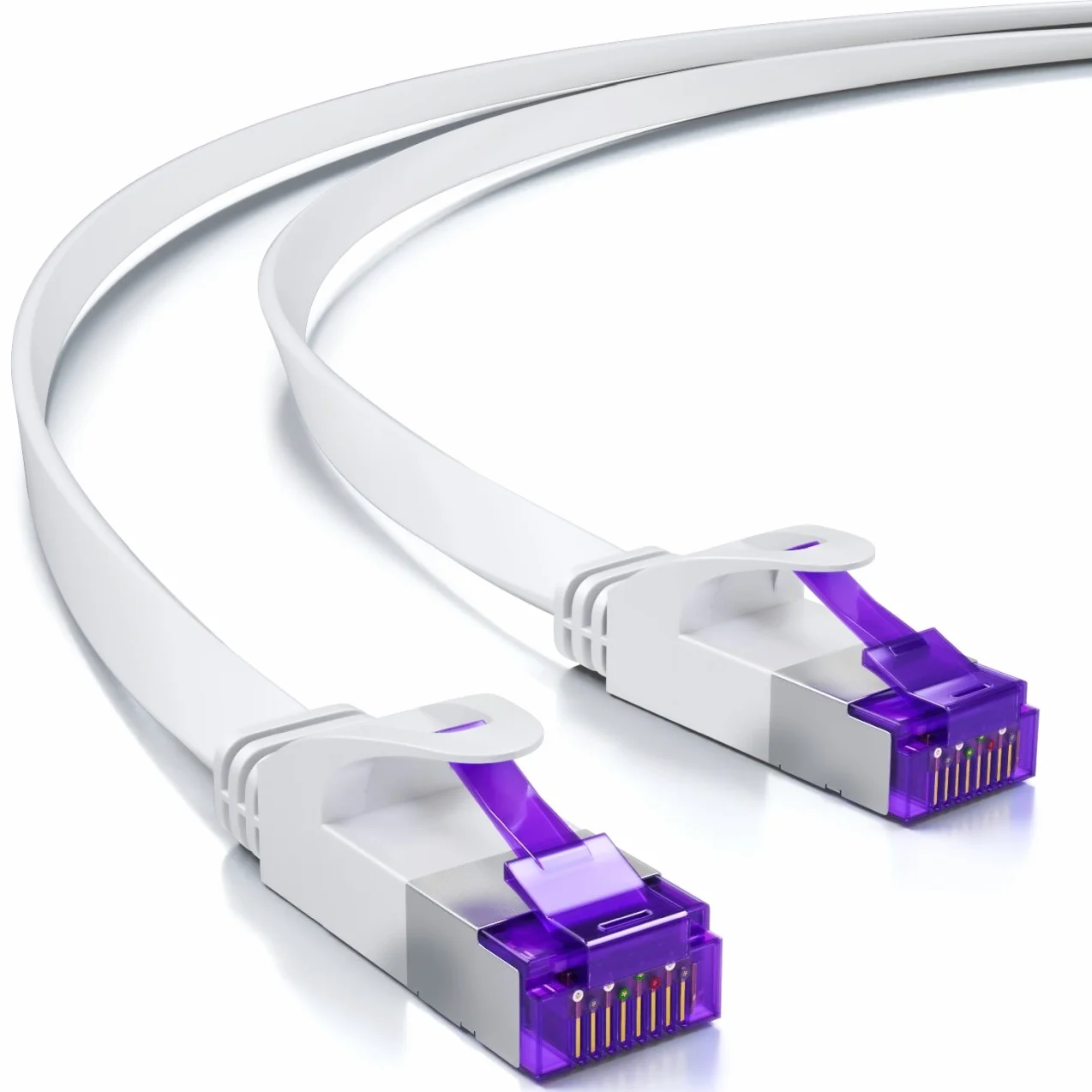 deleyCON 2m Płaski CAT7 Kabel Sieciowy 10 Gbit/s Gigabit LAN RJ45 Ethernet Patchkabel Biały
