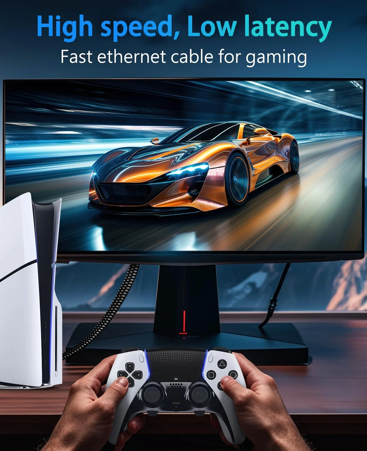 ARISKEEN Kabel Ethernet Cat 8 o długości 7 m, Cat 8, pleciony płaski szybki Gigabit Rj45 STP, ekranowany kabel sieciowy LAN, kabel krosowy do modemu Xbox PS4/PS3, routera, komputera, TV, PC