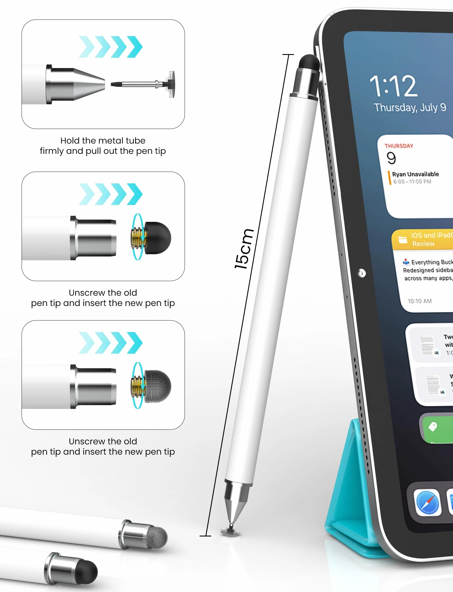 MEKO rysik do tabletu 3 w 1, gumowy, czarny + srebrny, do iPhone, iPad, Samsung, Huawei, Xiaomi
