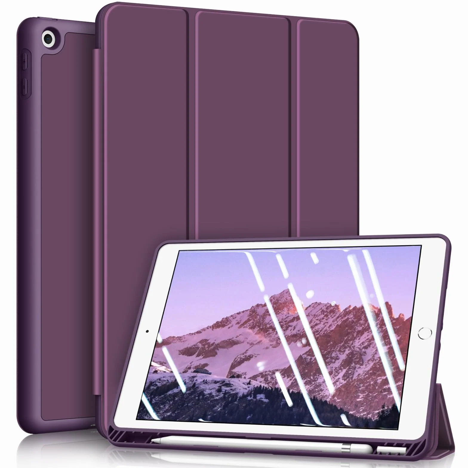 Fintie Etui na iPad 9. generacji 2021 10,2 cala TPU ochronne z uchwytem na ołówek Auto Sleep/Wake fioletowe