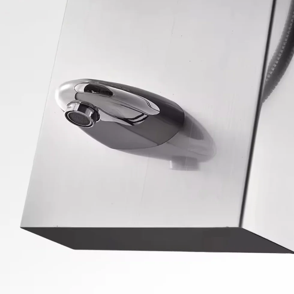 ZOLTA Panel Prysznicowy z Hydromasażem Srebrny – Niklowany Zestaw Prysznicowy z Baterią, Deszczownicą i Kranem, Nowoczesny Panel Natryskowy do Łazienki SPA
