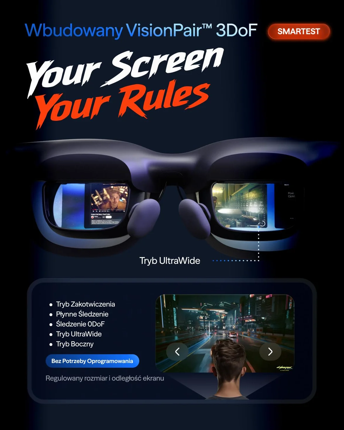 VITURE Beast okulary XR 174" 1200p 58° FOV wbudowany VisionPair™ 3DoF HARMAN Audio AR dla iPhone Android Mac PC Switch 2