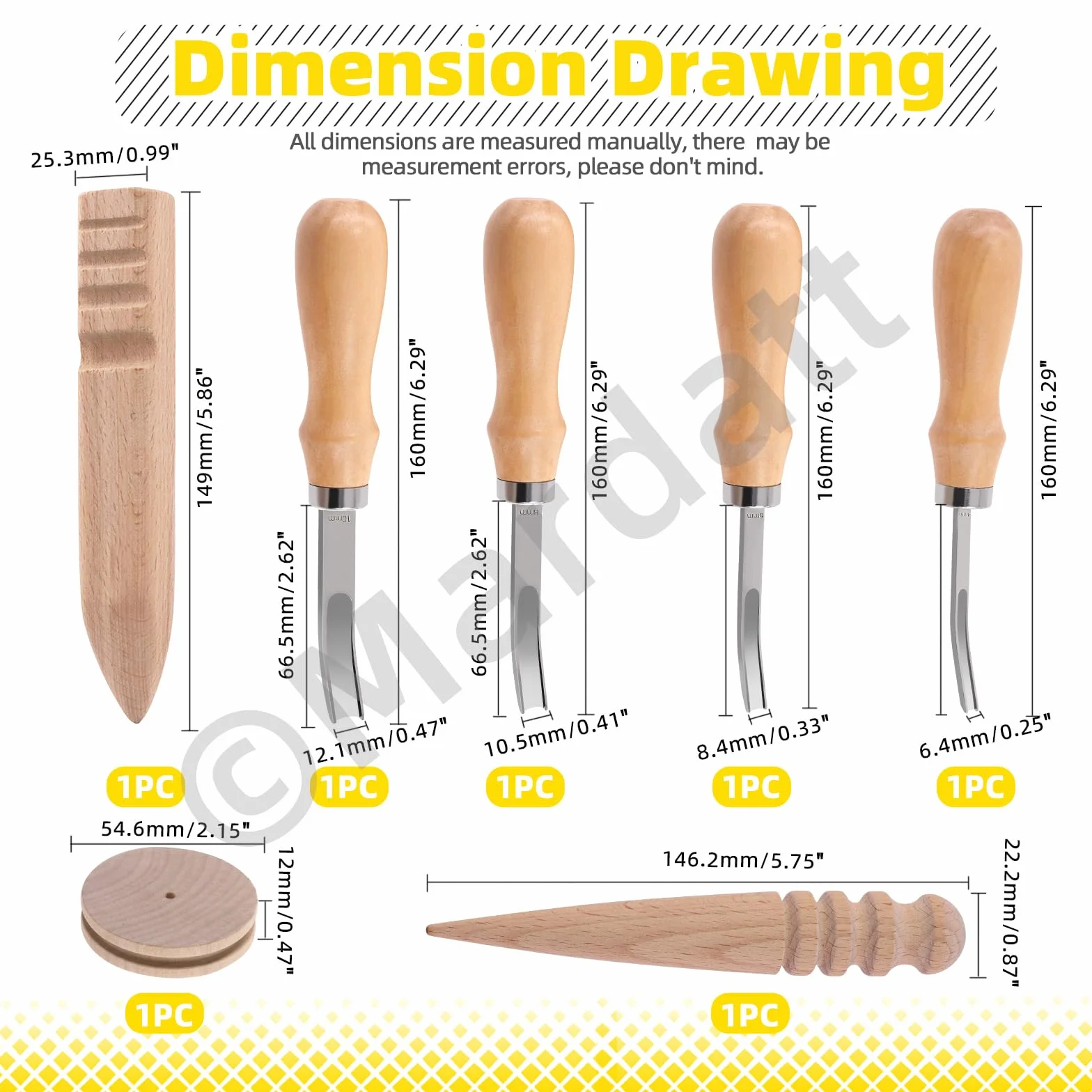 7 szt. 4 rozmiary Leather Edge Skiving Tool Leather Craft Leather Edge Trimmer with Wooden Handle for Leather Craft Working