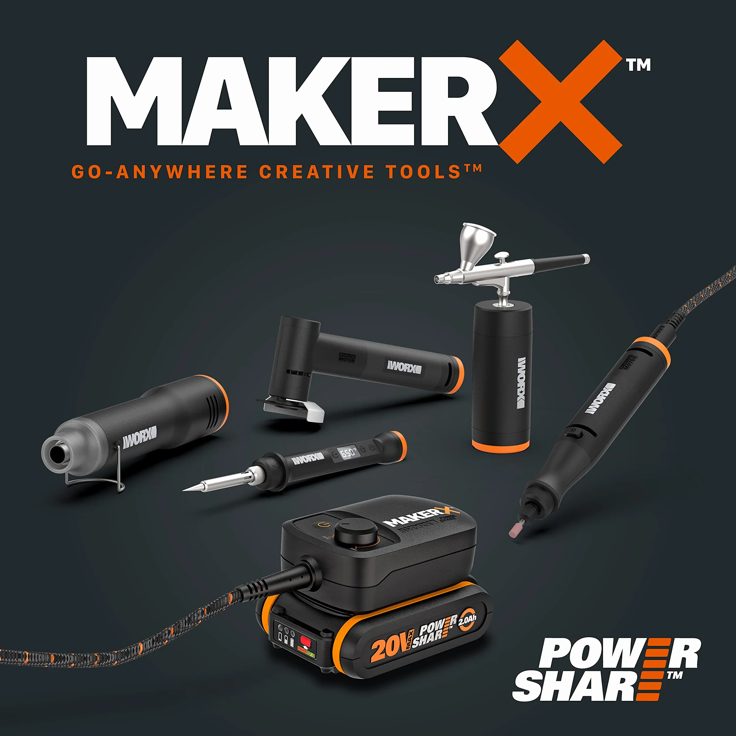 Worx Makerx 18V (20 V Max) Hot Glue Gun Wx746.9, Powershare, Fast Heating In 30S, Led Temperature Indicator, Portable And Lightweight, 10 Glue Sticks Included, No Battery And Charger