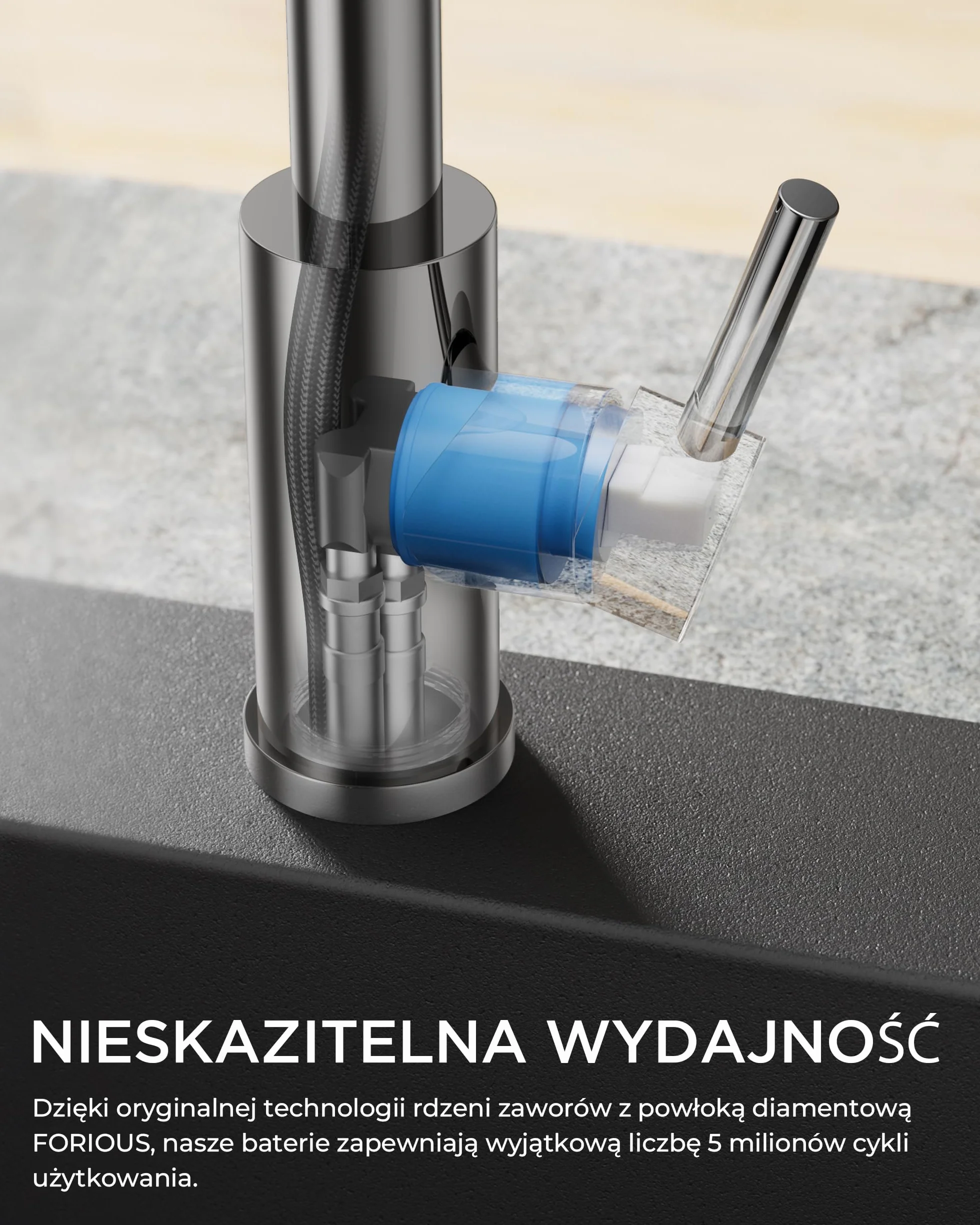 FORIOUS Bateria kuchenna, Kran Kuchenny z wyciąganą wylewką, bateria Zlewozmywakowa obracana 360°, jednouchwytowa do wody ciepłej i zimnej, Polerowany Chrom
