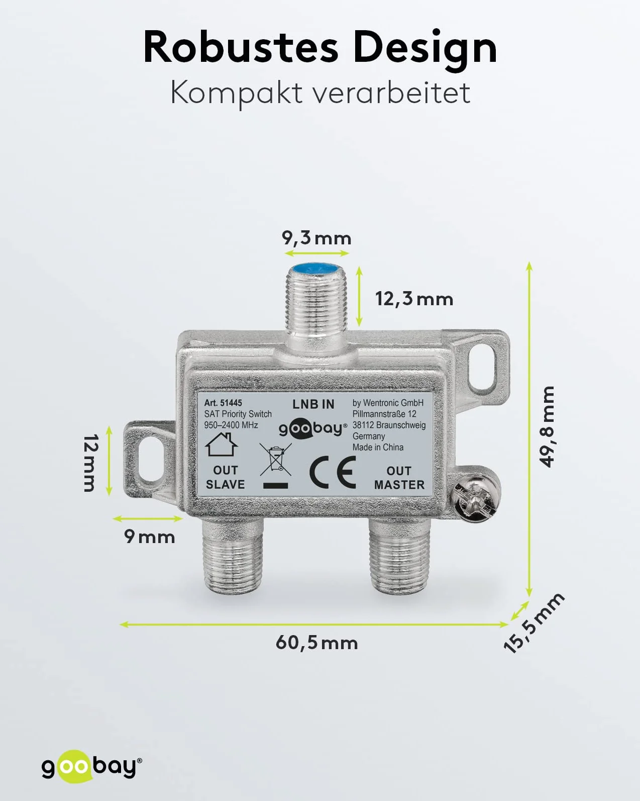 Goobay Przełącznik SAT Srebrny Niebieski 5x5x1.5 cm