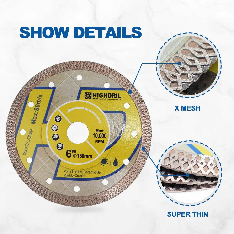 Supercienkie ostrze diamentowe, HIGHDRIL, 5 szt., 150 mm z trzpieniem 7/8"-5/8", suche lub mokre diamentowe ostrze do płytek z siatki z szlifierką anioła, tarcza do cięcia porcelany, ceramiki, terakota, granit, marmur