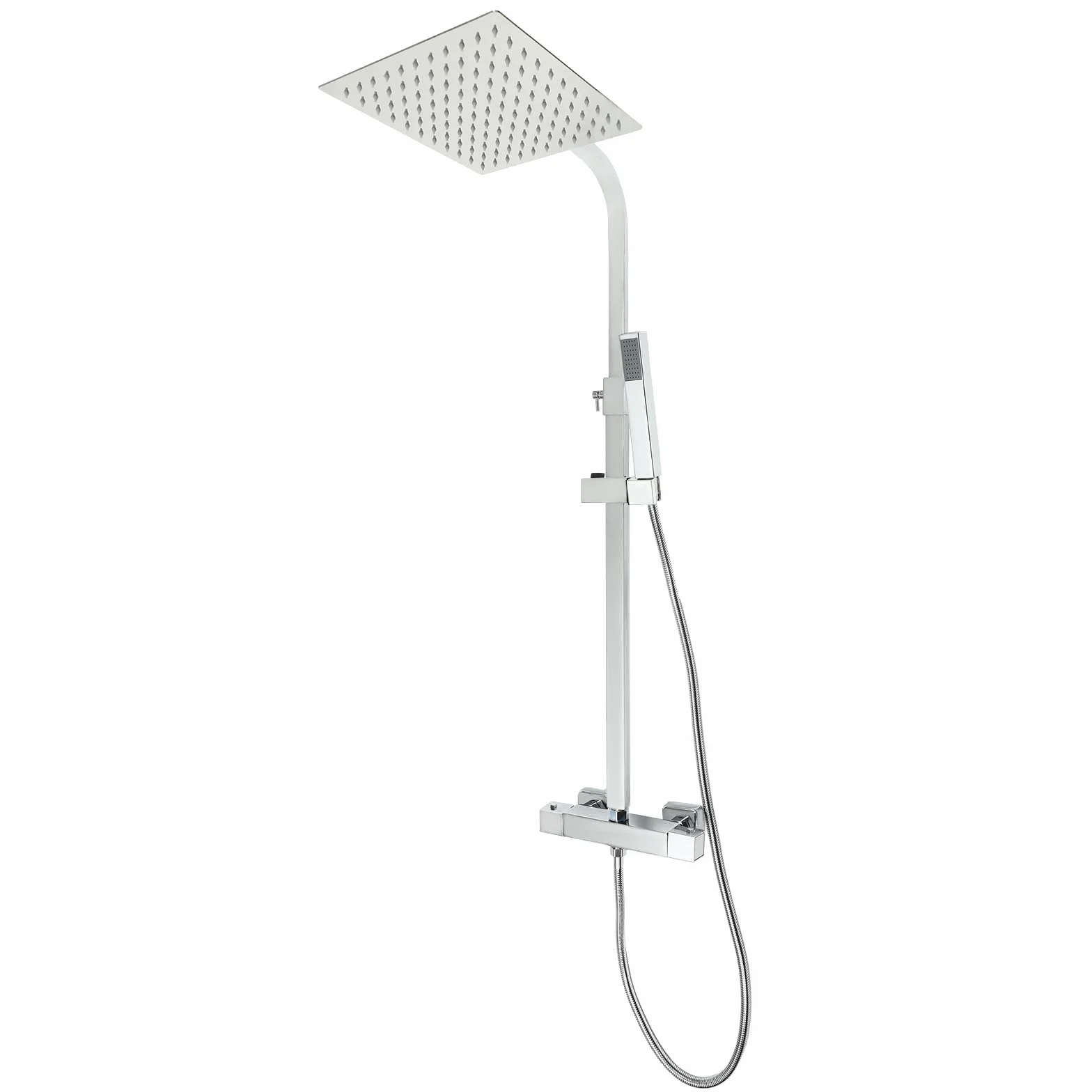 Silbrig system prysznicowy z termostatem, deszczownica z armaturą, zestaw prysznicowy kwadratowy z obracanym o 360° strumieniem górnym, do domów, hoteli, mieszkań