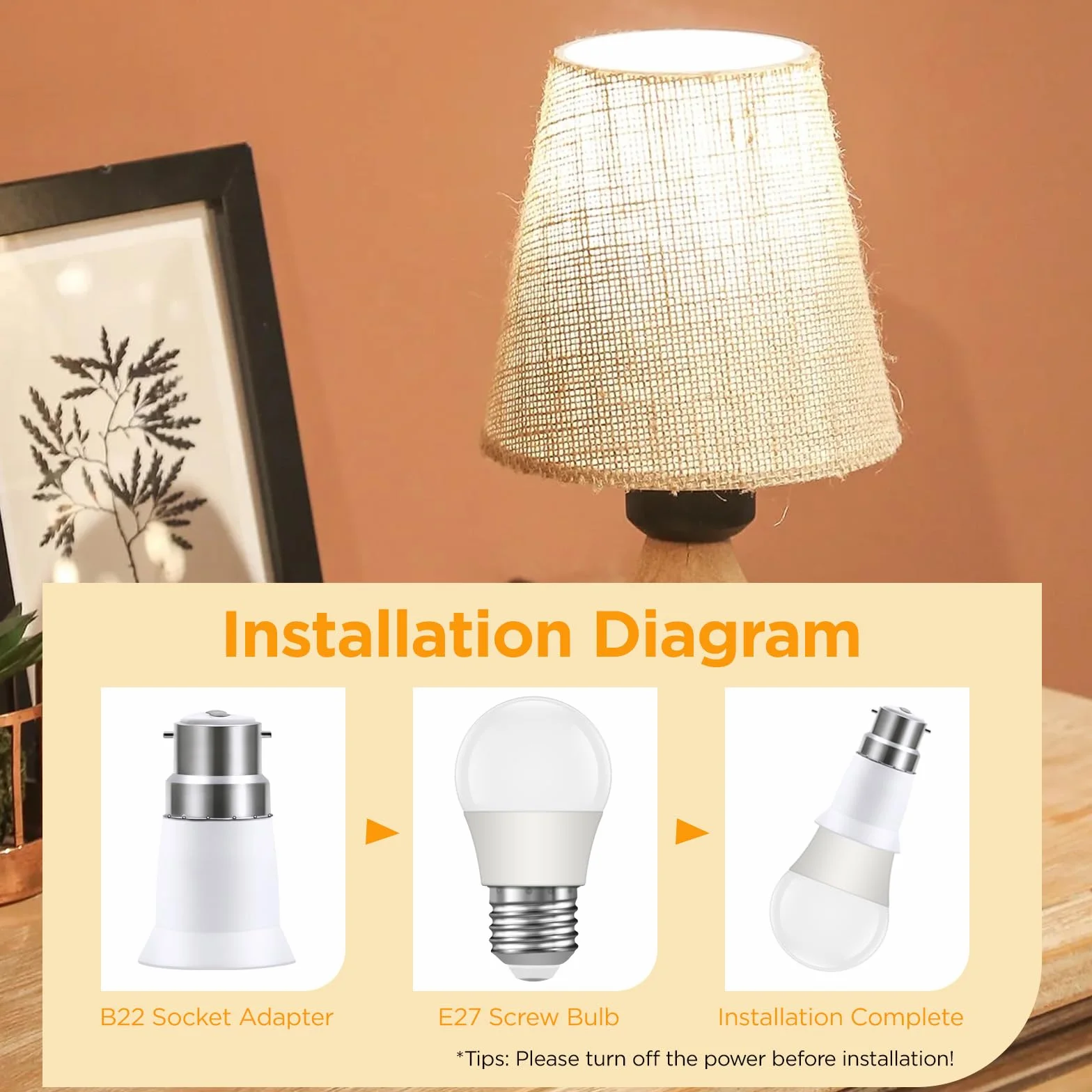 Zestaw 3 sztuk konwertera B22 na E27, adapter podstawy lampy BC na ES, konwerter gniazd do żarówek LED, żarówek żarnikowych i żarówek CFL