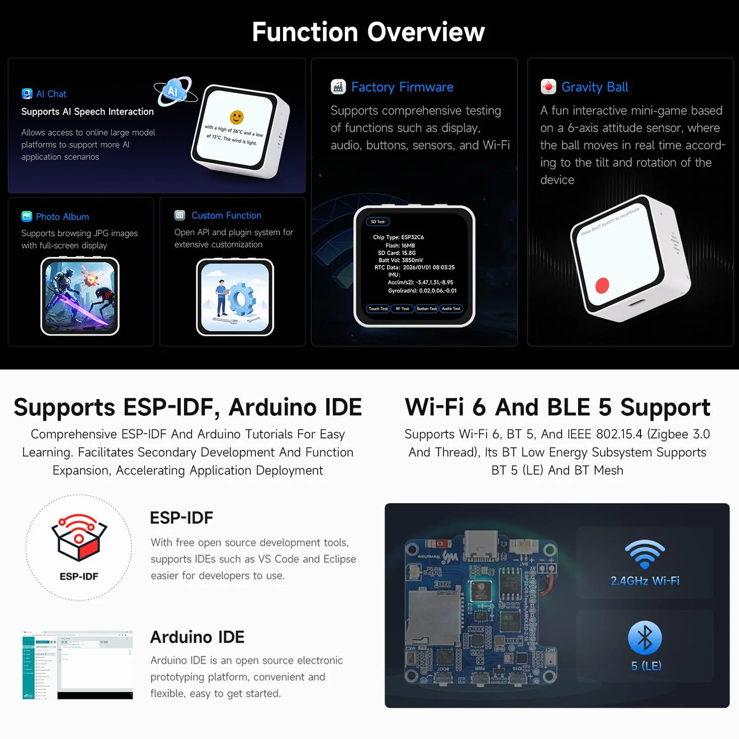 Waveshare ESP32-C6 2.16inch AMOLED Display Touch Screen Development Board 480x480 16.7M Color Wi-Fi 6 BLE 5
