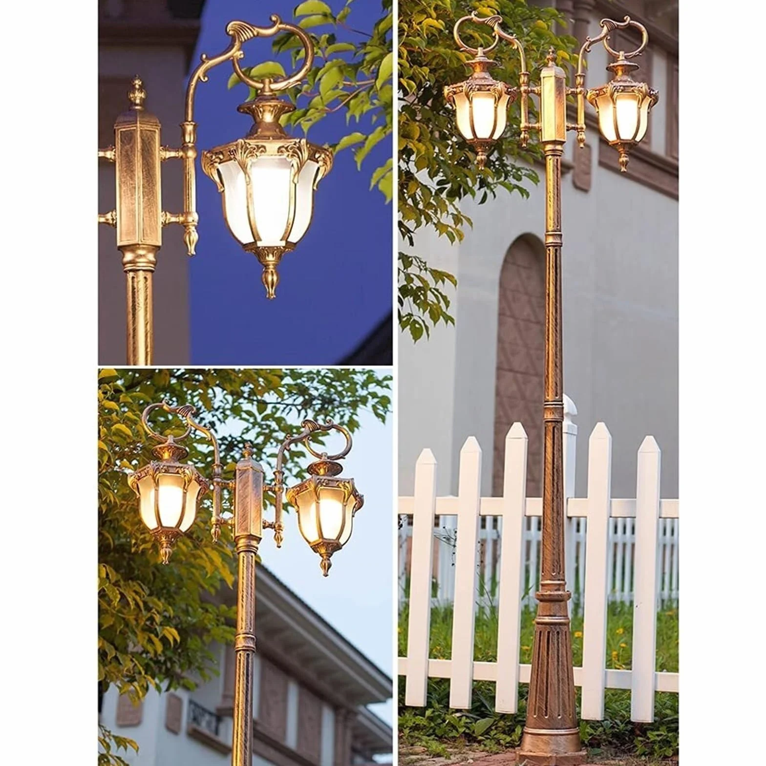 Lampy Solarne Na Słupku, Zewnętrzne Lampy Na Słupku, 2-Lampowe Lampy Na Słupku, Rustykalny Brąz, Zewnętrzne, Wodoodporne, Wysokie Lampy Na Słupku, Amerykańskie Lampy,One Color-Height: 2.65M