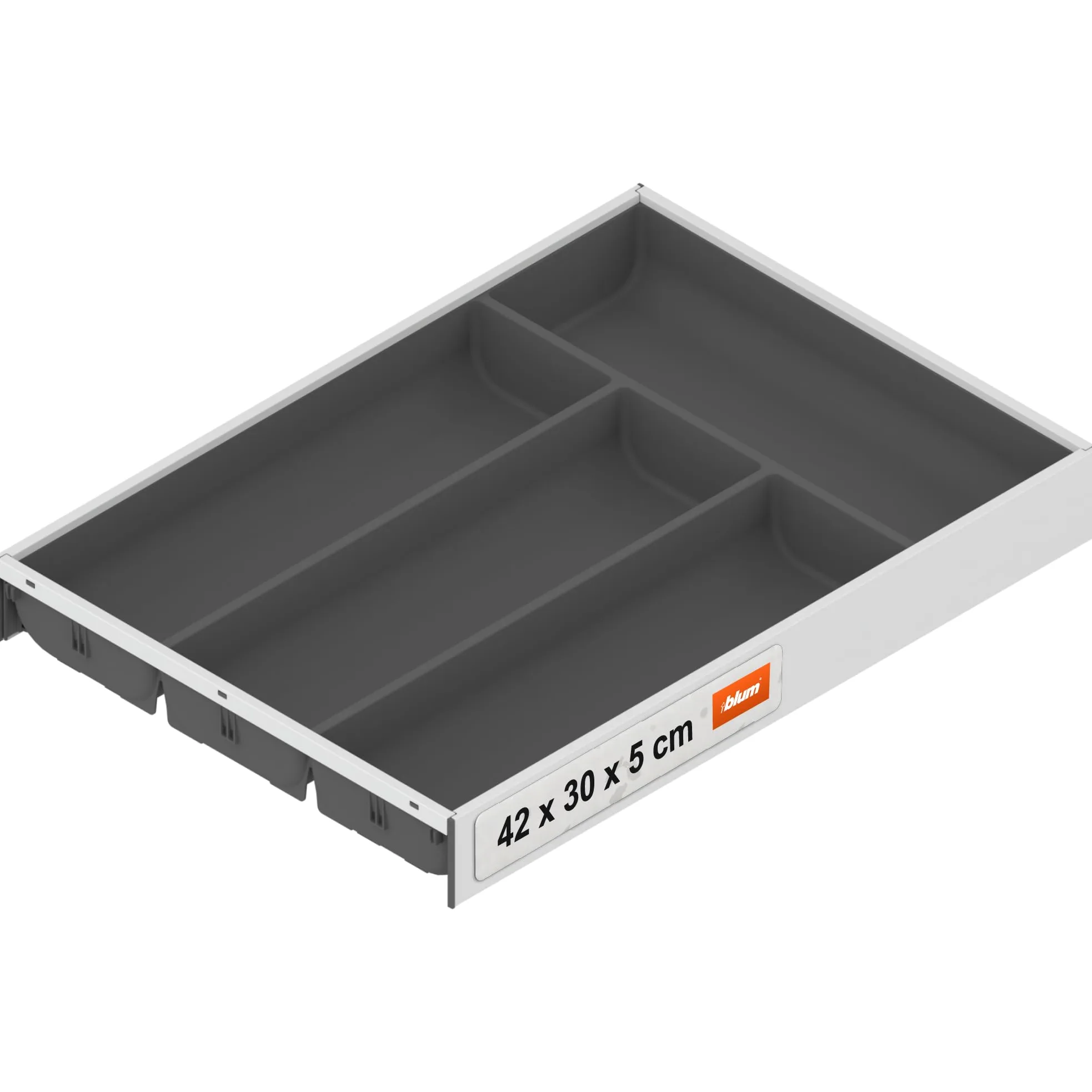 blum AMBIA-LINE wkład na sztućce Soft-Touch | premium organizer szuflady do nowoczesnych szuflad i szafek kuchennych | chroni, sortuje i porządkuje sztućce | 42×30×5 cm | Szary/Biały