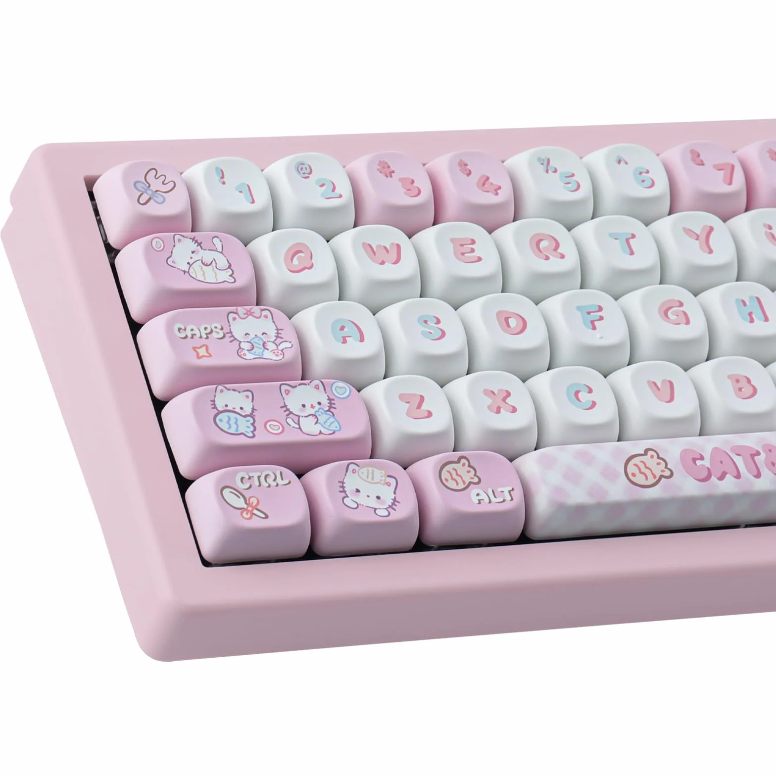 PBT Cute Kitty-cat Keycaps Set 140 Keys Dye-Sublimation MOA Profile for Cherry Gateron MX Switches Mechanical Keyboards