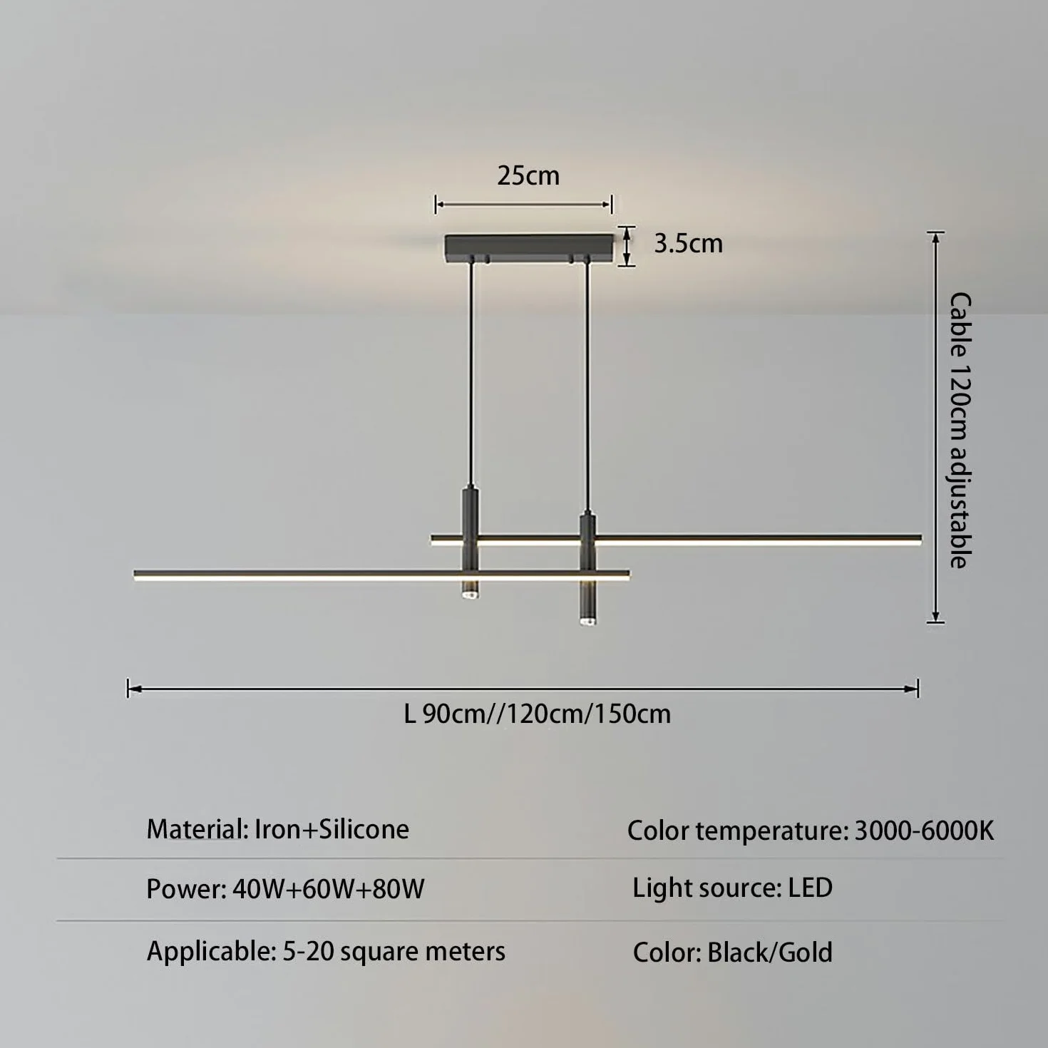 Nowoczesna lampa wisząca LED do jadalni, salonu, z pilotem zdalnego sterowania, ściemniana, do restauracji, kuchni, baru, jadalni (kolor: czarny, rozmiar: 90c