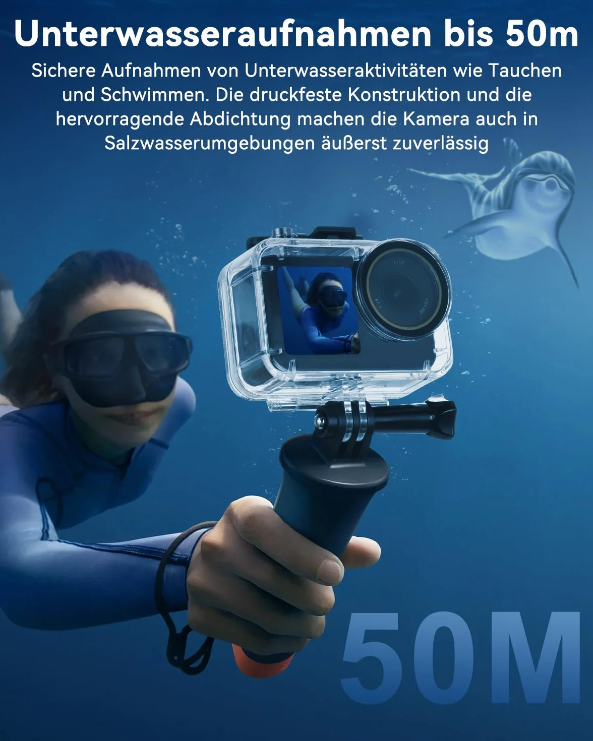 UTEBIT Wodoodporna obudowa 50 m do DJI Osmo Action 5 Pro/4/3, wodoodporna obudowa do aparatu akcji z akcesoriami montażowymi (przezroczysta)