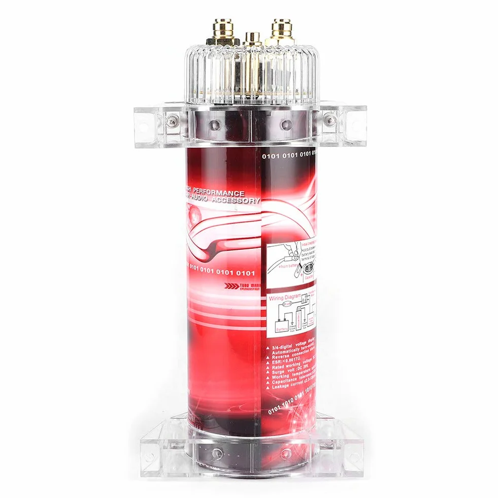 Car Audio kondensator odpowiedni do systemów do 2000 W, 2 stop aluminium + ABS Car Audio elektryczny kondensator mocy, wzmacniacz Vol Regulator