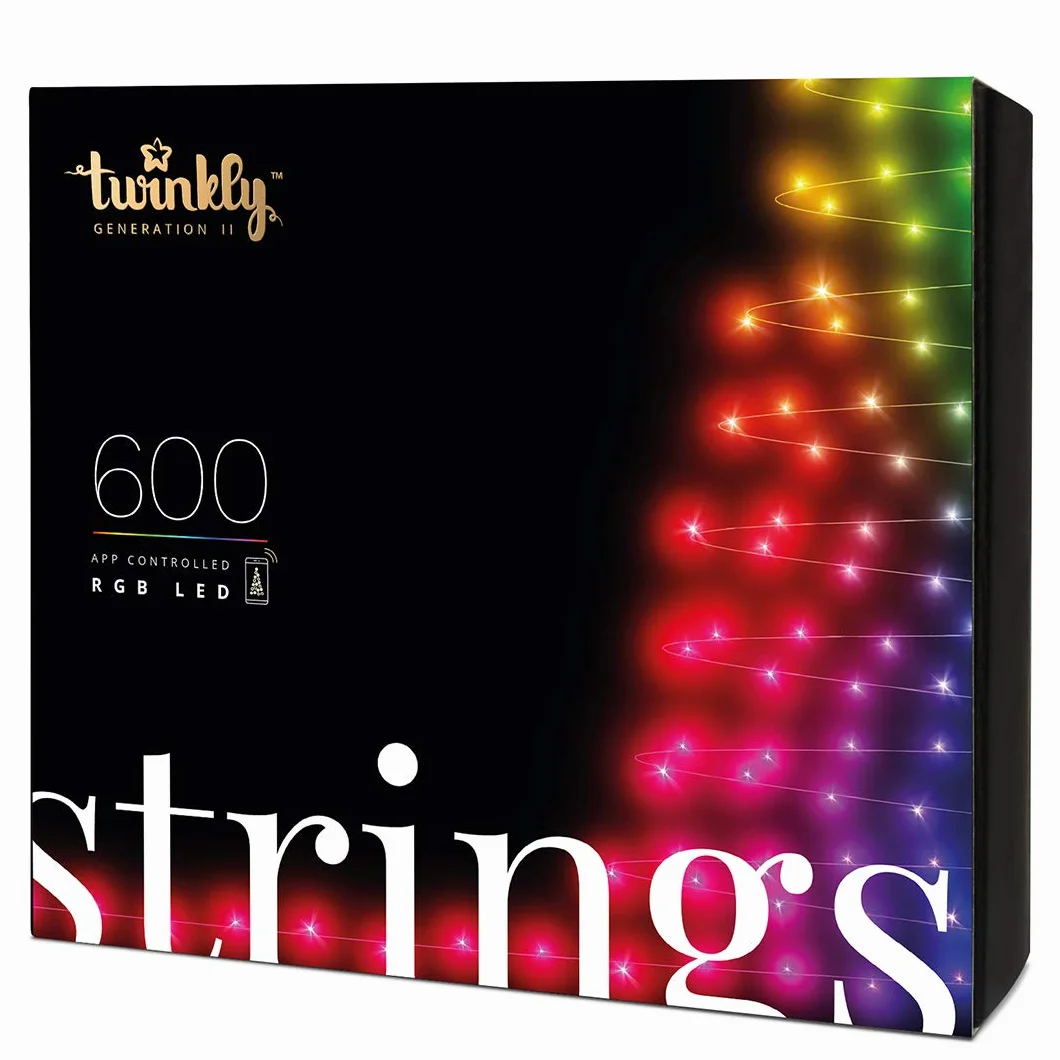Twinkly - TWS600STP 600 RGB wielokolorowy łańcuch świetlny LED – sterowane za pomocą aplikacji, oświetlenie bożonarodzeniowe LED z czarnym kablem (48 m) – obsługuje IoT & Razer Chroma – dekoracja do wnętrz i na zewnątrz