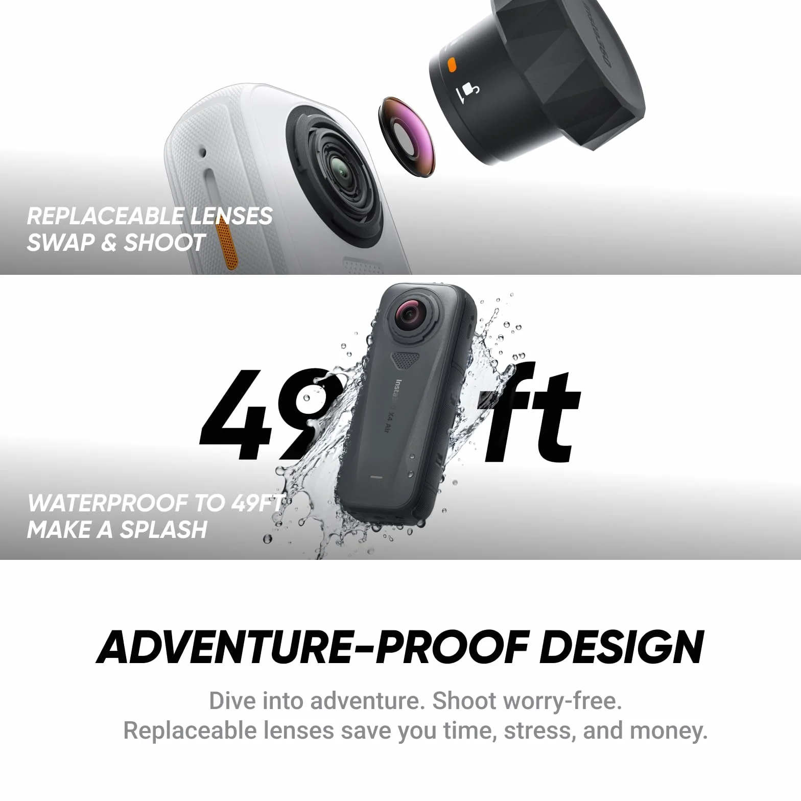 Insta360 Zestaw startowy X4 Air Polarweiss – lekka kamera 360° 8K 165g, niewidoczny kij do selfie, wymienne obiektywy, filmuj najpierw i kadruj pó?niej, wbudowana ochrona przed wiatrem, stabilizacja