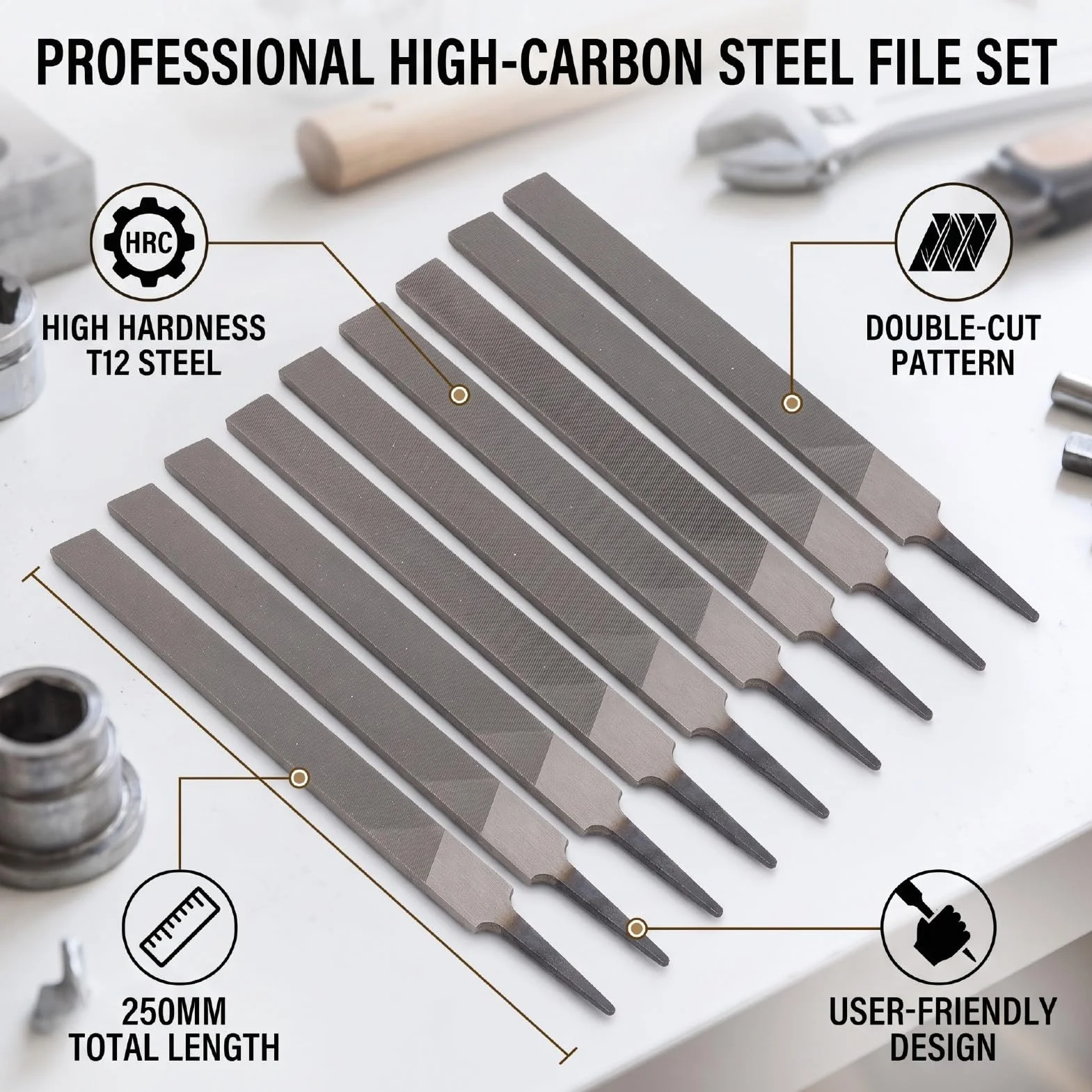 Garosa 10-calowy Płaski Pilnik z Podwójnym Nacięciem do Kształtowania Metalowego Drewna (Cienki 10PCS)