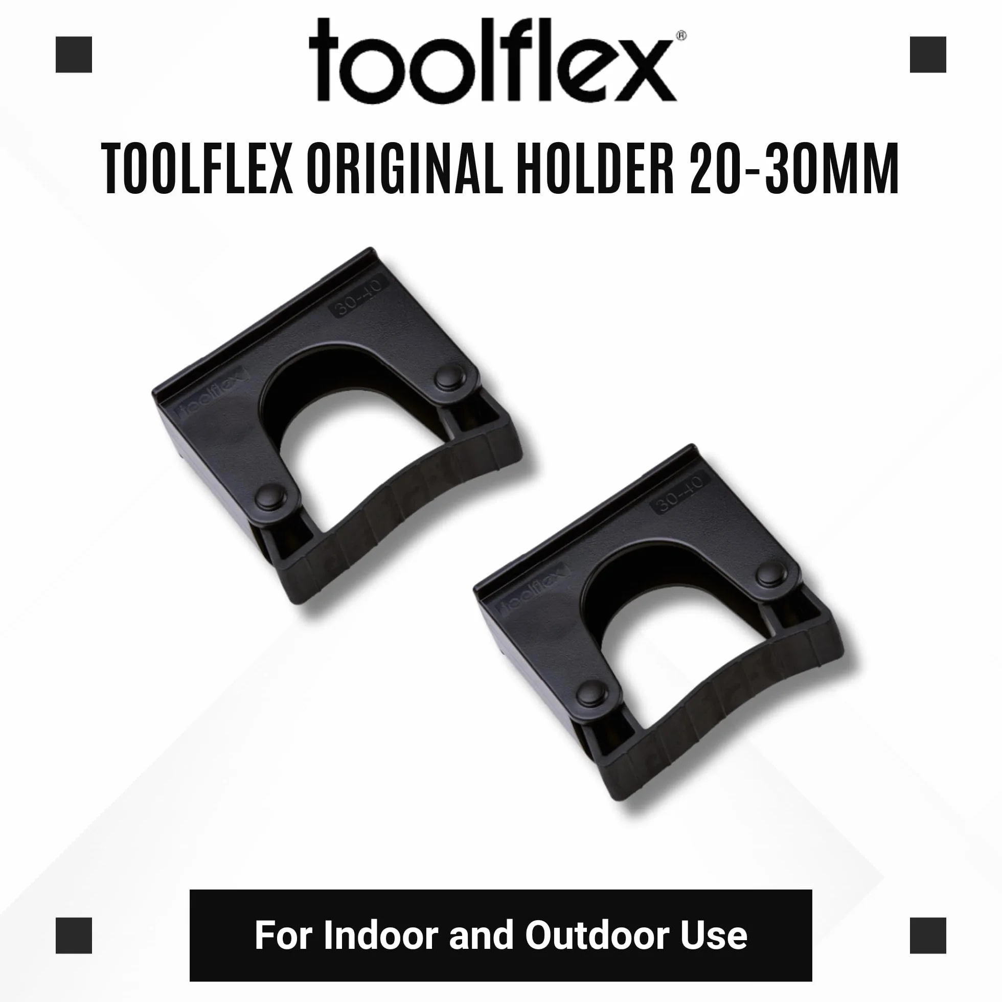 x2 czarne uchwyty do przechowywania narzędzi odpowiednie do organizera ściennego Toolflex (30 – 40 mm)