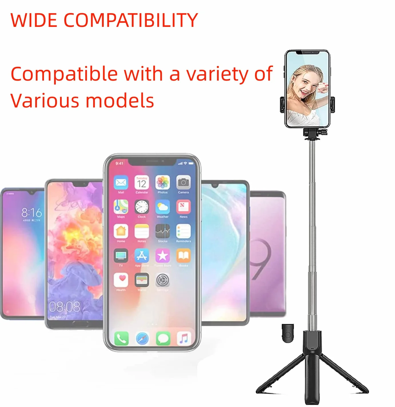 Bezprzewodowy Kij do Selfie Bluetooth Selfie Stick z Pilotem Zdalnego Sterowania, Składany Statyw