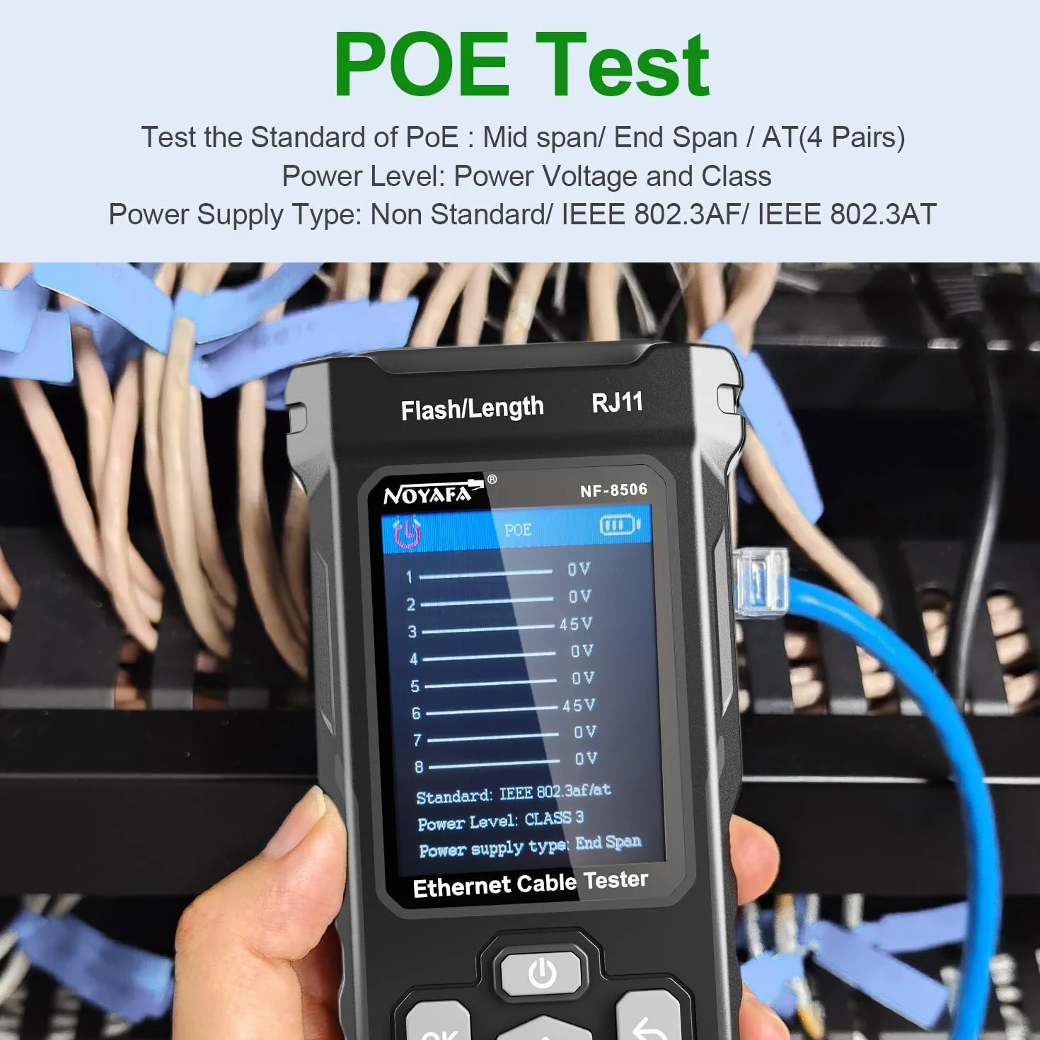 NOYAFA Tester kabli sieciowych ze skanerem IP, tester Ethernet CAT5E CAT6, test Ping PoE, miganie portów, toner kablowy TDR do RJ11 RJ45 Ethernet