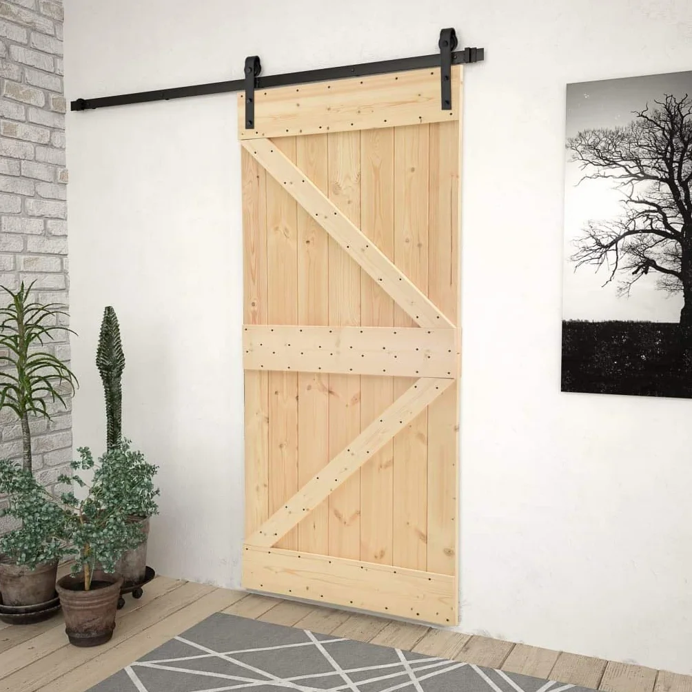 vidaXL Drzwi przesuwne z osprzętem, 100x210 cm, lite drewno sosnowe