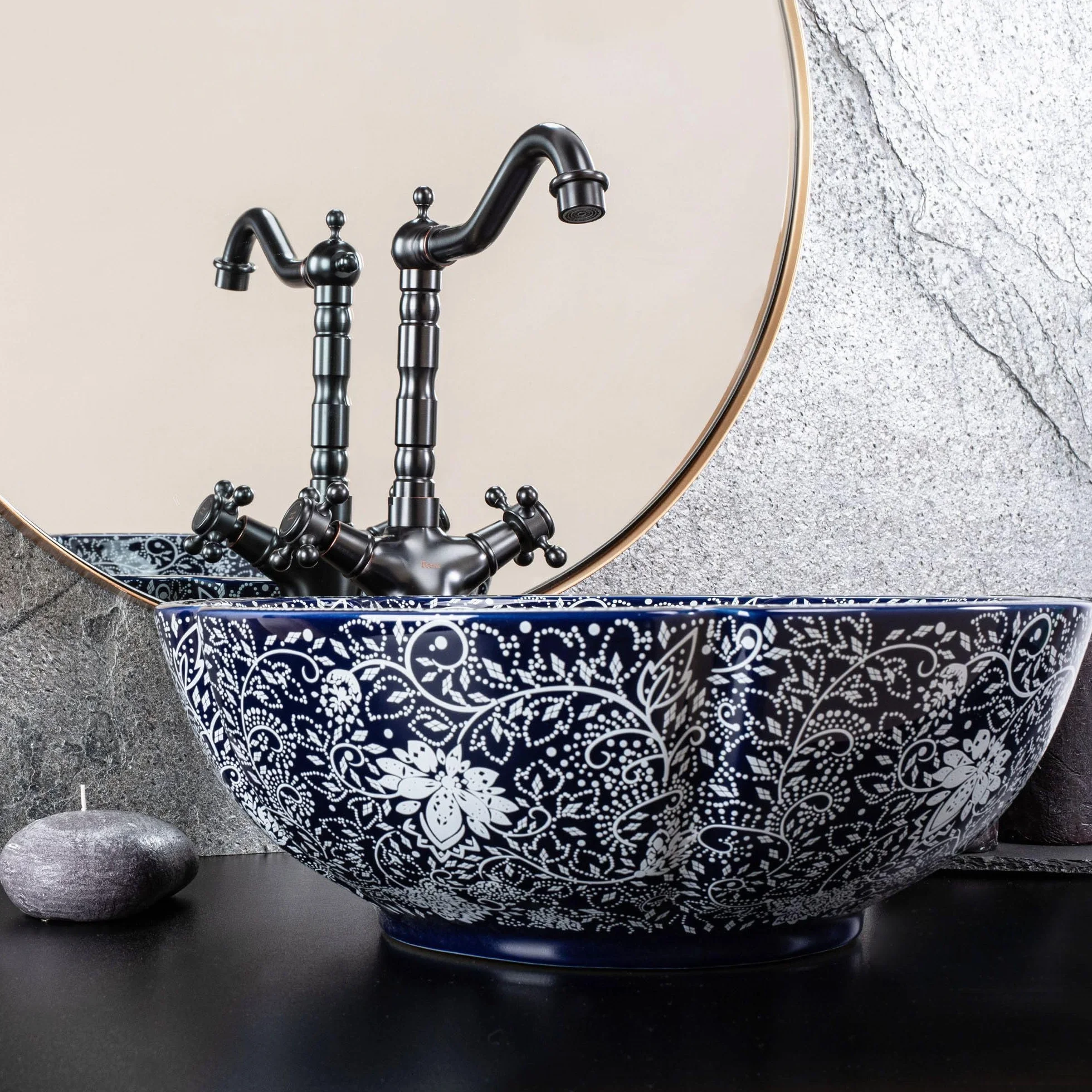 Rea, Ceramiczna Umywalka Nablatowa Sevilla, Niebieska, 42,5 X 42,5 X 15 Cm
