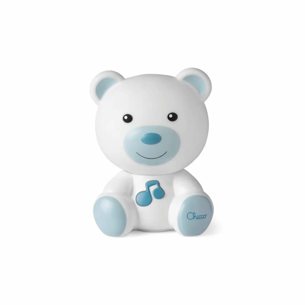 Chicco Lampka Nocna Miś, Przenośna Lampka w Kształcie Misia z Muzyką Klasyczną i Relaksującymi Dźwiękami, Dwa Tryby Ewolucji, Lampka Nocna i Przenośna Lampka Przewodnika, Niebieska, 0m+