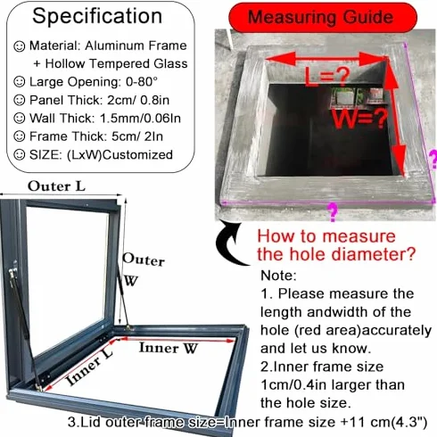 Okno dachowe Skylight – ręczna wentylacja kwadratowa/prostokątna konstrukcja ze stopu aluminium i podwójne szkło 95 x 70 cm dla zwiększenia naturalnego światła i wydajności energetycznej