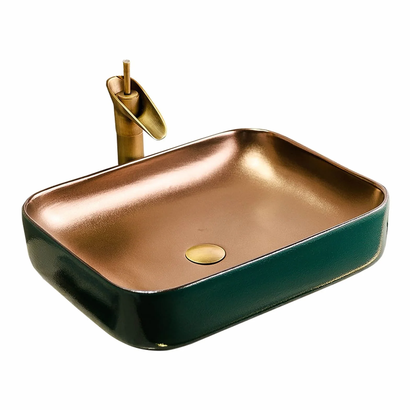 Umywalka Łazienkowa Umywalka Nablatowa Prostokątna, Pozłacana Umywalka Ceramiczna, Umywalka Nablatowa, Umywalka Łazienkowa, Umywalka Artystyczna, Umywalka Nablatowa(Biały)