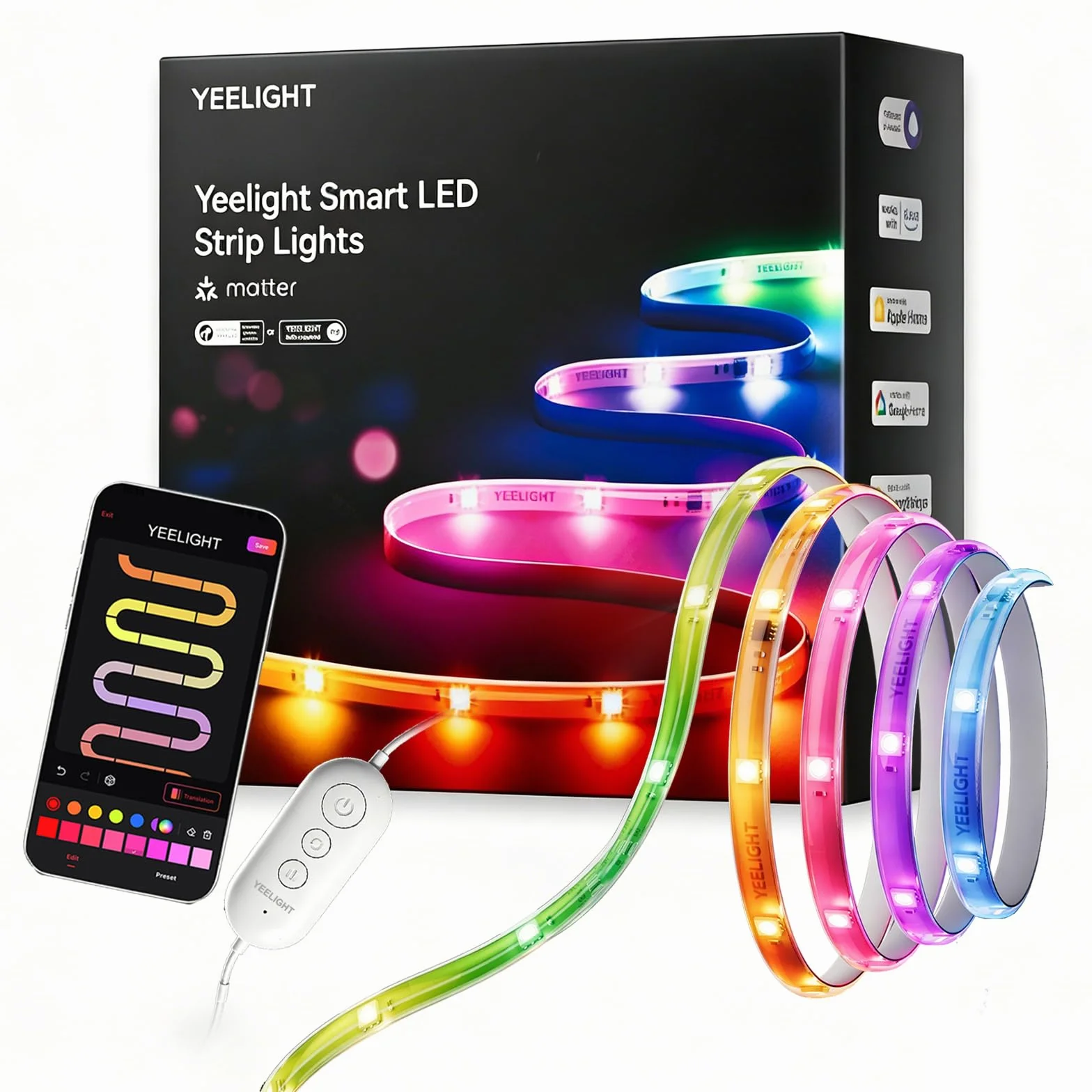 YEELIGHT Smart Taśma LED 20M RGB+IC, Kompatybilna z Matter, Alexa, Google Home i Apple HomeKit,LED Strip ze Sterowaniem Aplikacją(Wymagany E1 Hub),Sterowanie Segmentami i Synchronizacja z Muzyką,10M*2