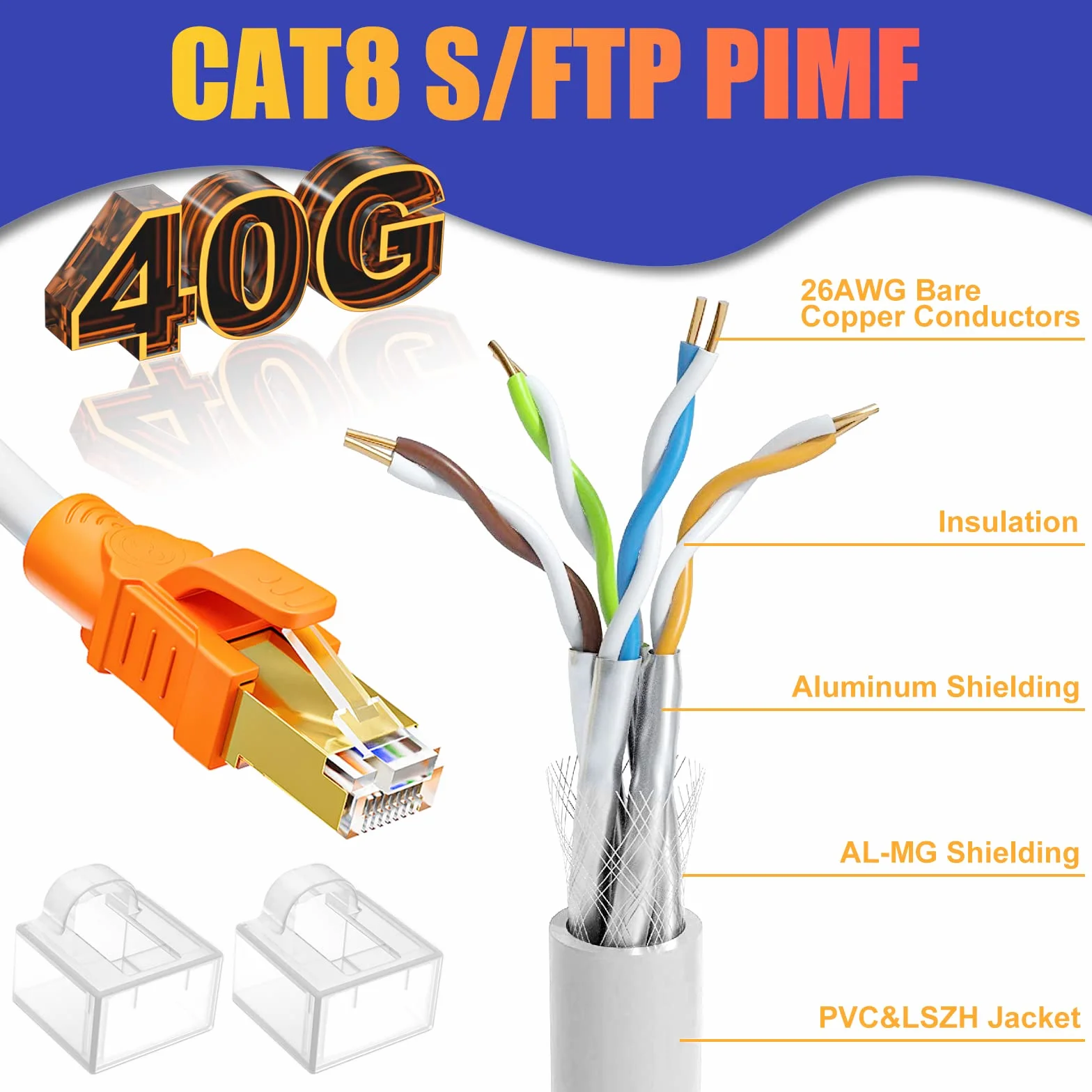 Kabel Ethernet 10m Cat 8 Ekranowany RJ45 Gigabit Biały Pancerz LAN 2000MHz