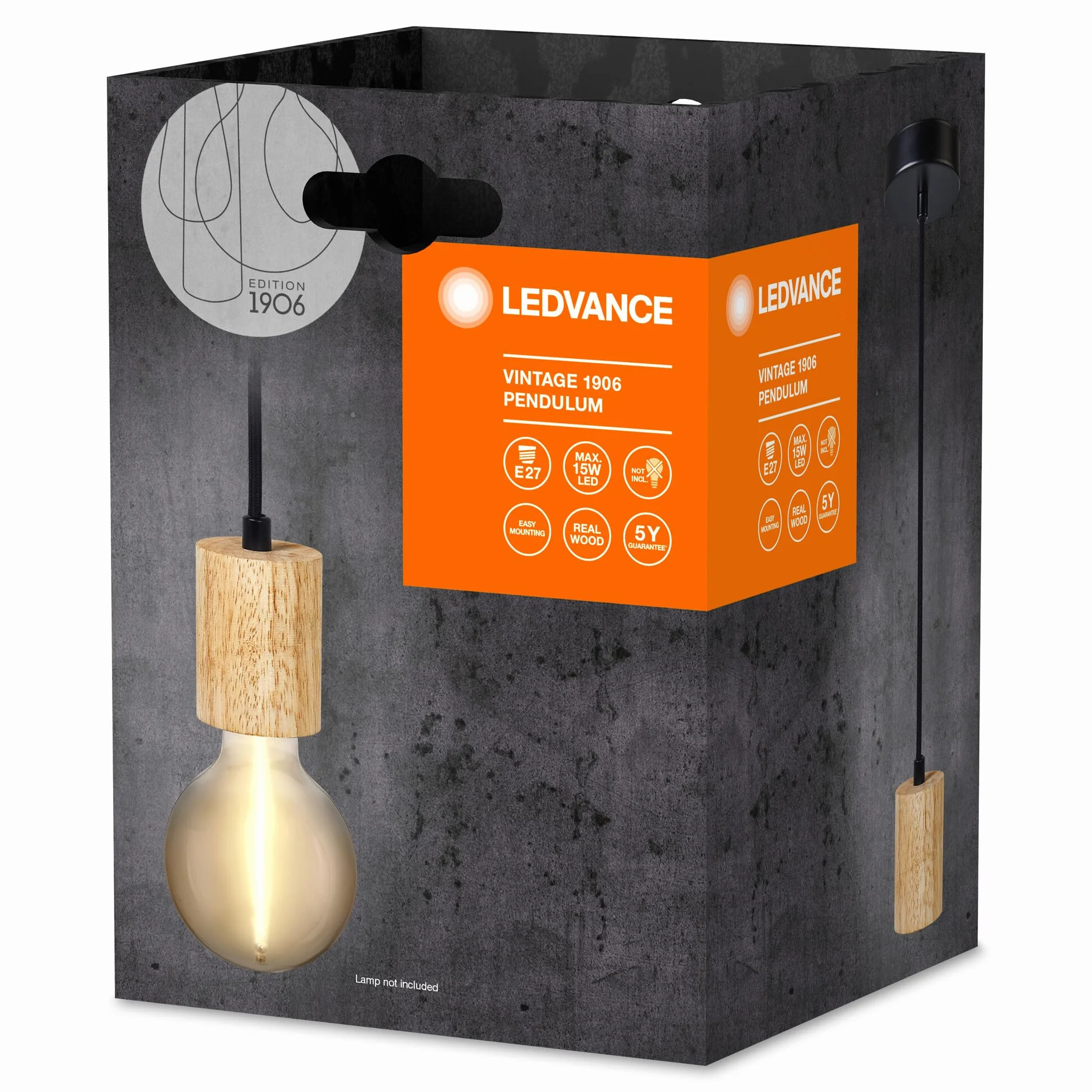 LEDVANCE Vintage 1906 Lampa Wisząca Cylinder Wood E27, Wood, Max. 15 w LED, Okrągły Baldachim, Kombinacja z Lampami Vintage 1906, Połączenie z Inteligentnymi Lampami