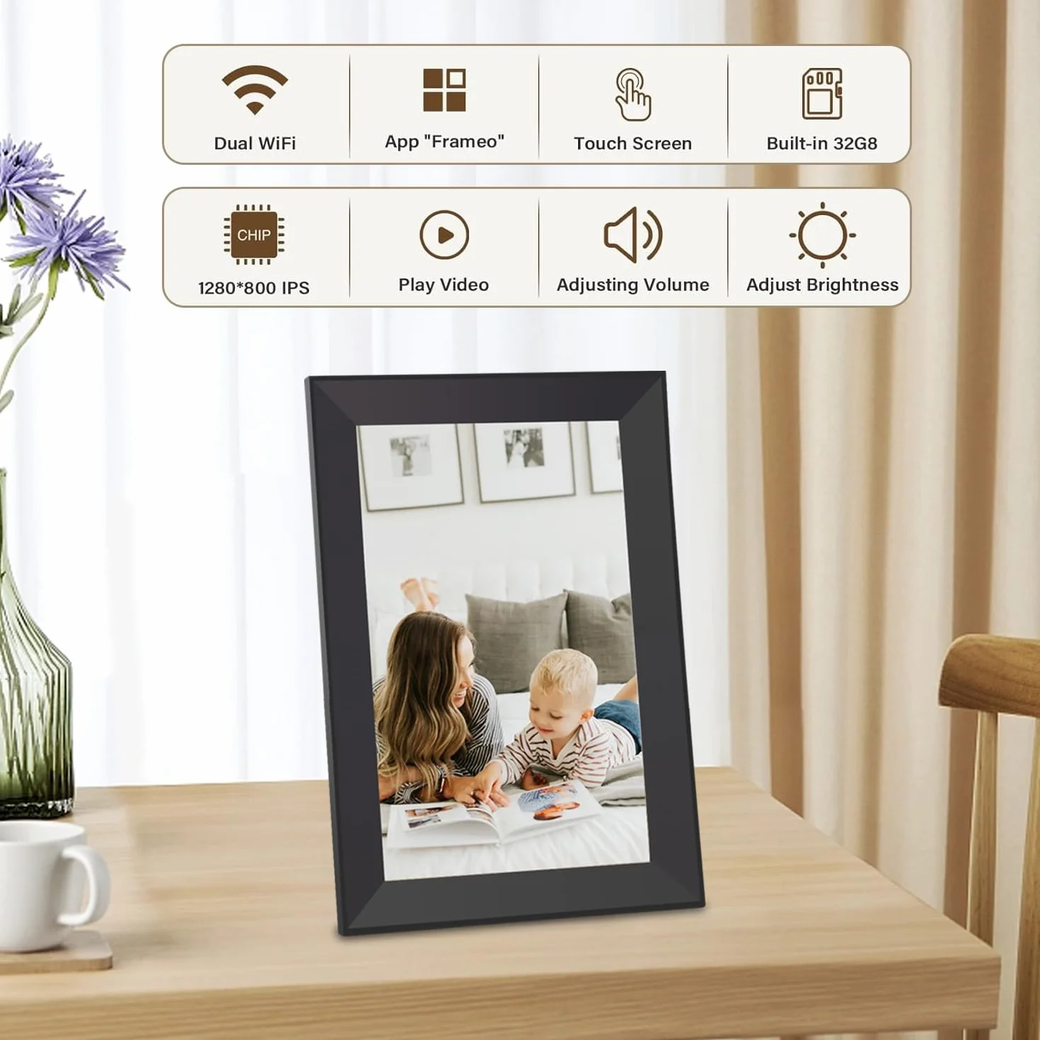 Hesmor Cyfrowa ramka na zdjęcia WLAN 10,1" 1280x800 HD IPS dotykowy ekran LCD 32 GB Frameo