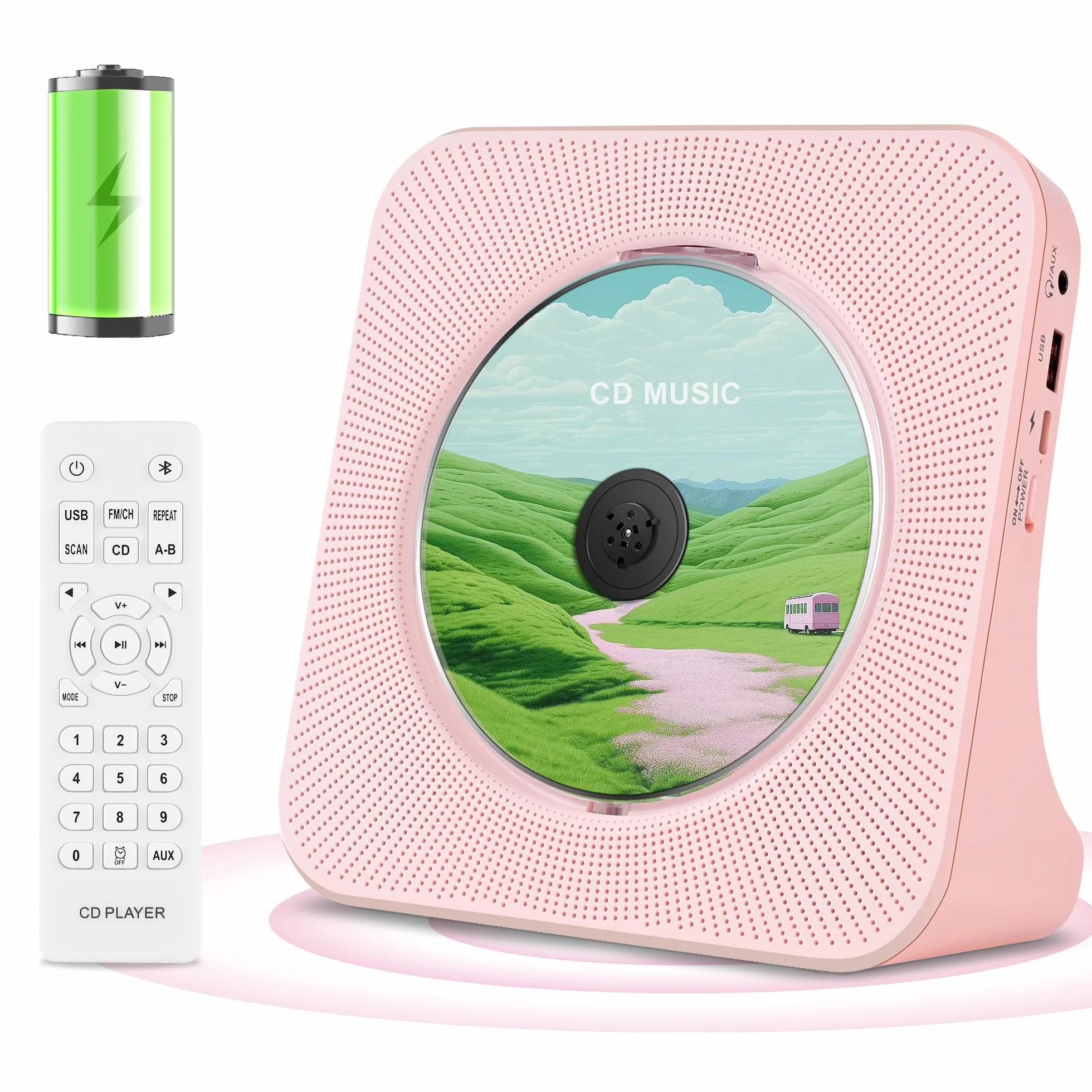 Przenośny odtwarzacz CD HIFI Bluetooth 4000 mAh pilot Sleep Timer radio FM USB