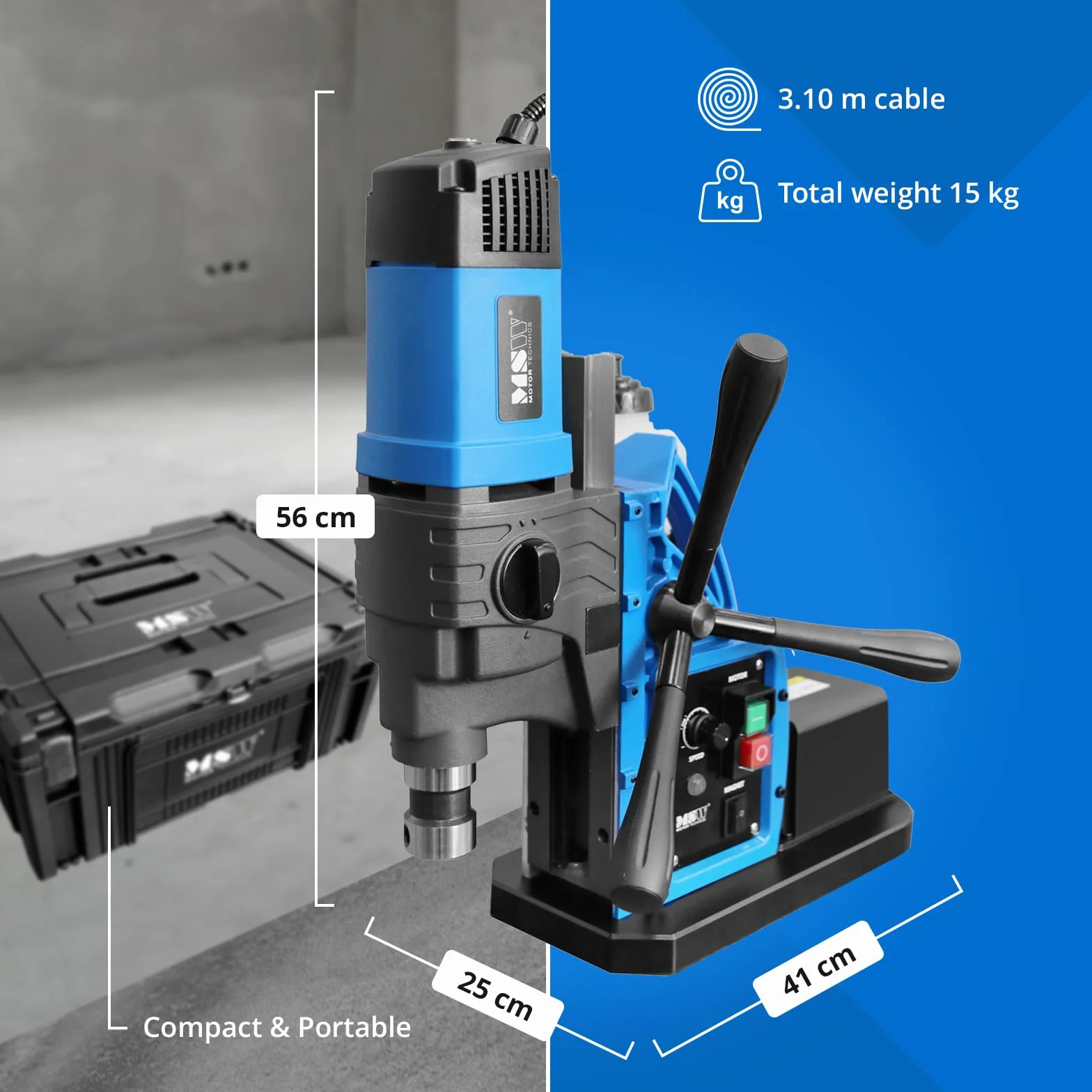 MSW wiertarka magnetyczna z próżnią 1650 W 560 obr./min 3 kN do wierteł 50 mm wiertarka rdzeniowa wiertło magnetyczne