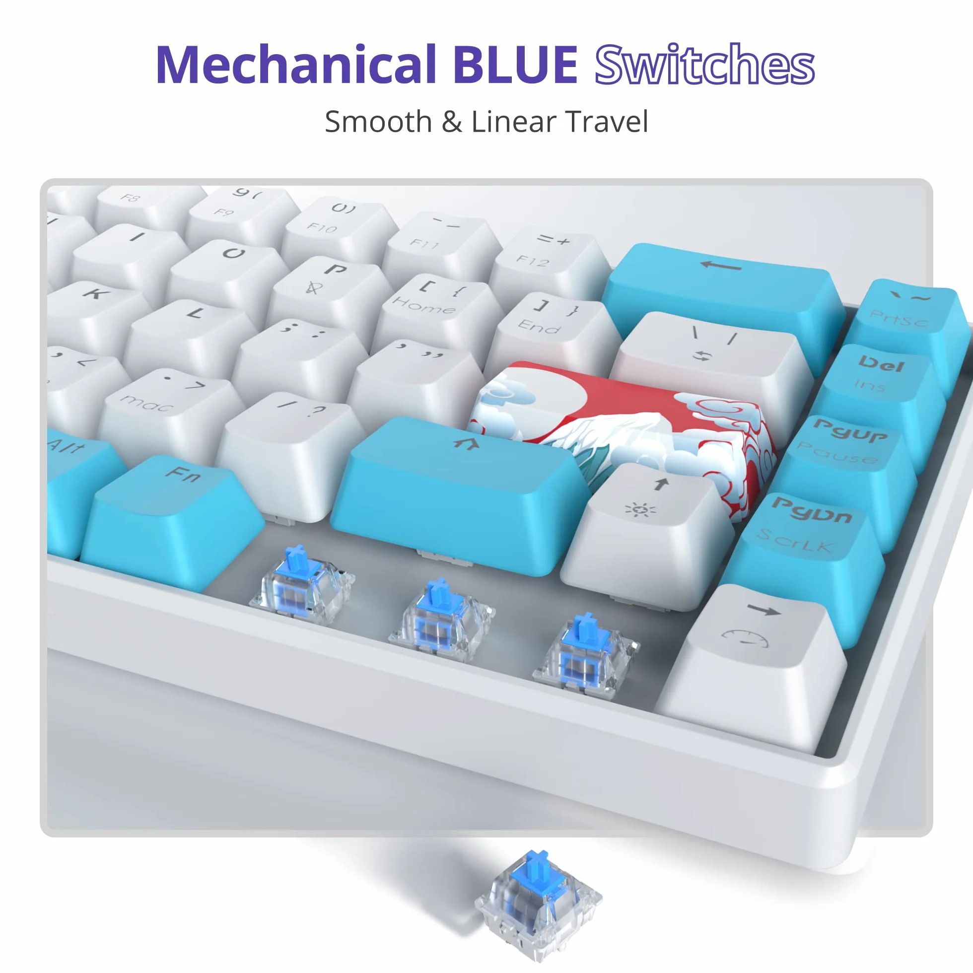 Przewodowa mechaniczna klawiatura do gier 65% z niebieskim przełącznikiem RGB 68 klawiszy N-Key Rollover do PC PS5 Xbox niebieski