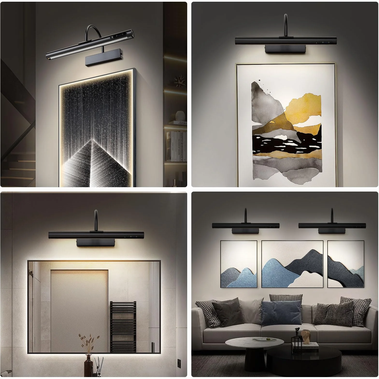 HARPER LIVING Akumulatorowa lampa obrazowa z pilotem, ściemniana i 3 temperaturami kolorów, zasilana bateryjnie lampa ścienna z timerem i pamięcią, lampa LED do tablicy do rzutek, galeria, czarna