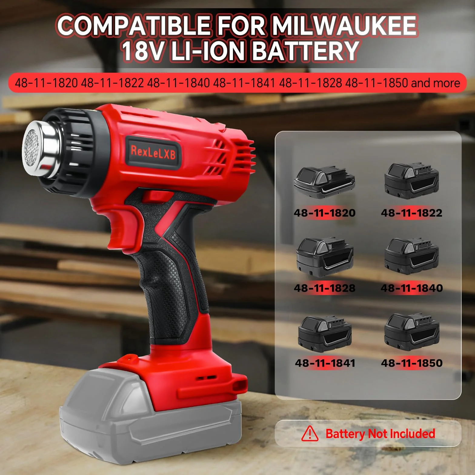 Bezprzewodowy pistolet na gorące powietrze z wyświetlaczem do akumulatora litowo-jonowego Milwaukee 18 V, 400 W 1022℉ (550℃) opalarka z zabezpieczeniem przed przeciążeniem, 4 dysze do spawania